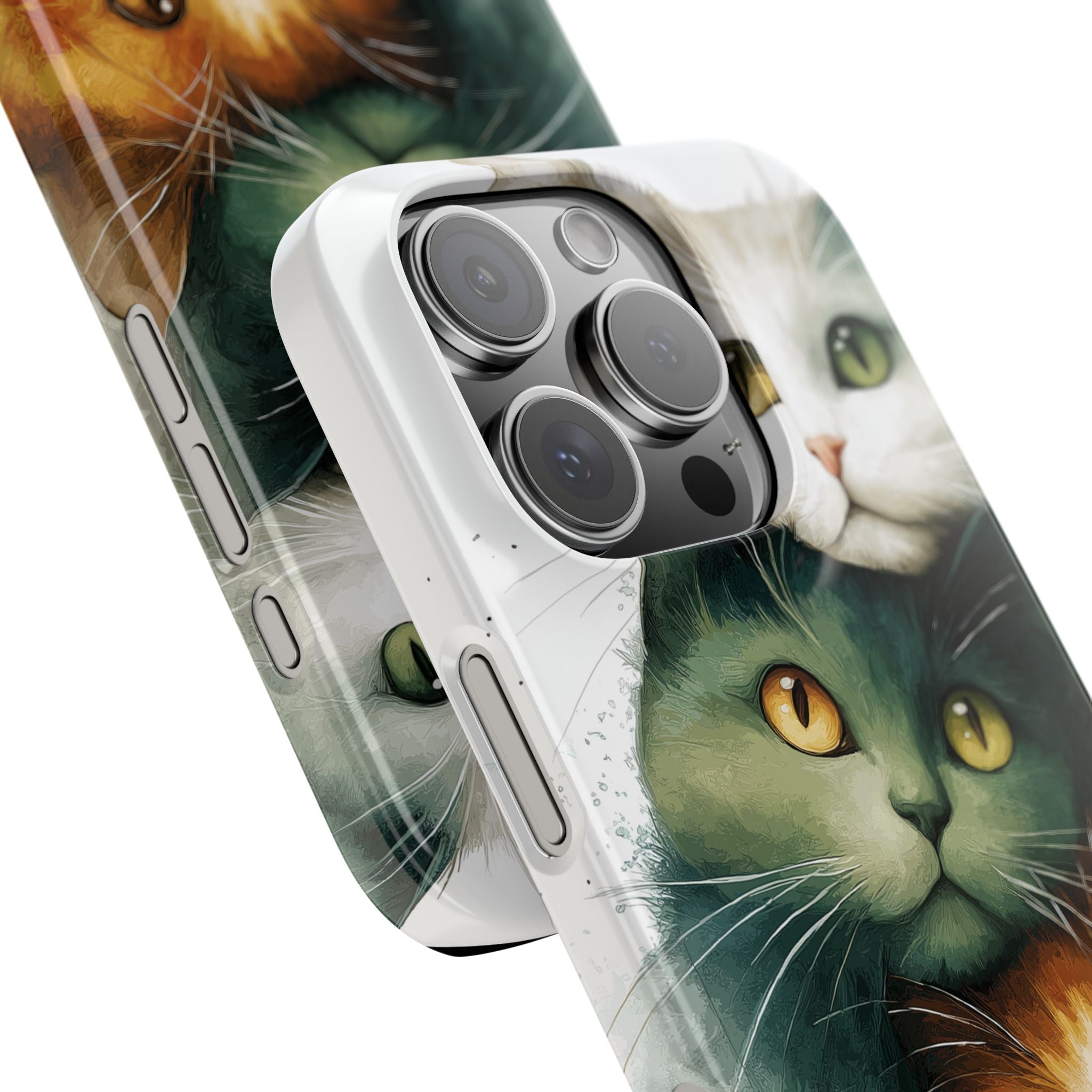 Three Cute Cats Watercolor Green Tone Design, Protective Mobile Cover, Cat Lover Gift, Unique Cell Phone Shell, Animal