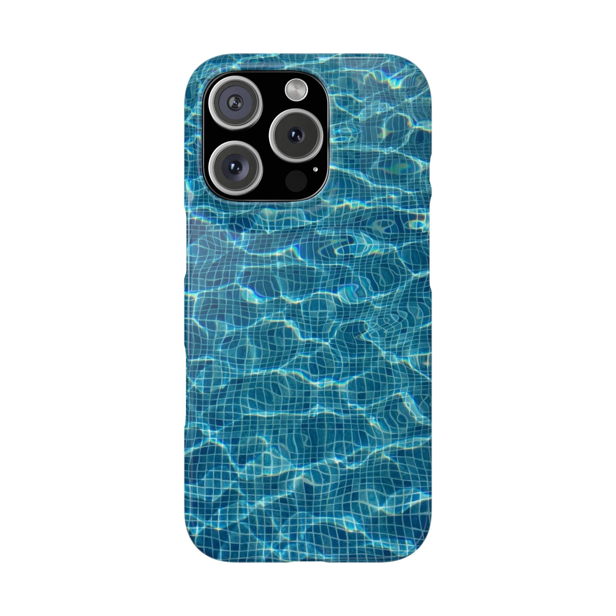 Blue Tile Pool Slim Phone Case - Summer Swimming Vacation Elegant Bright Colors, Clear Details, Sunlight Reflections, Water Ripples, Phone