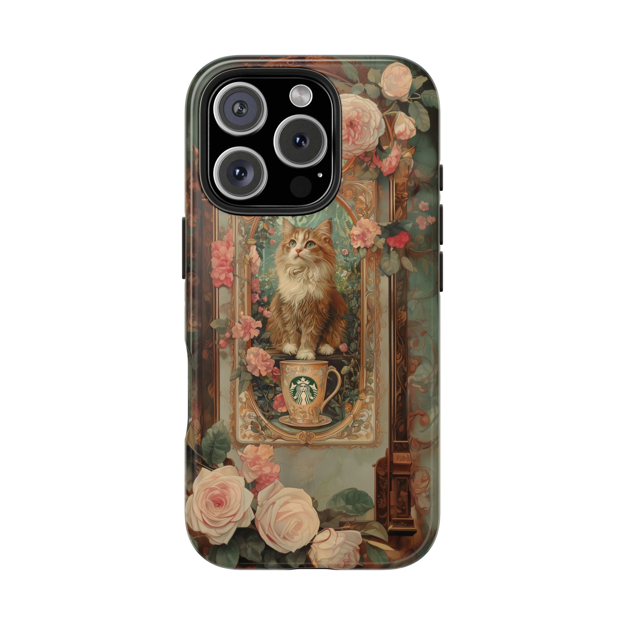 Phone Case - Alphonse Mucha Coffee Cat Art Nouveau Design