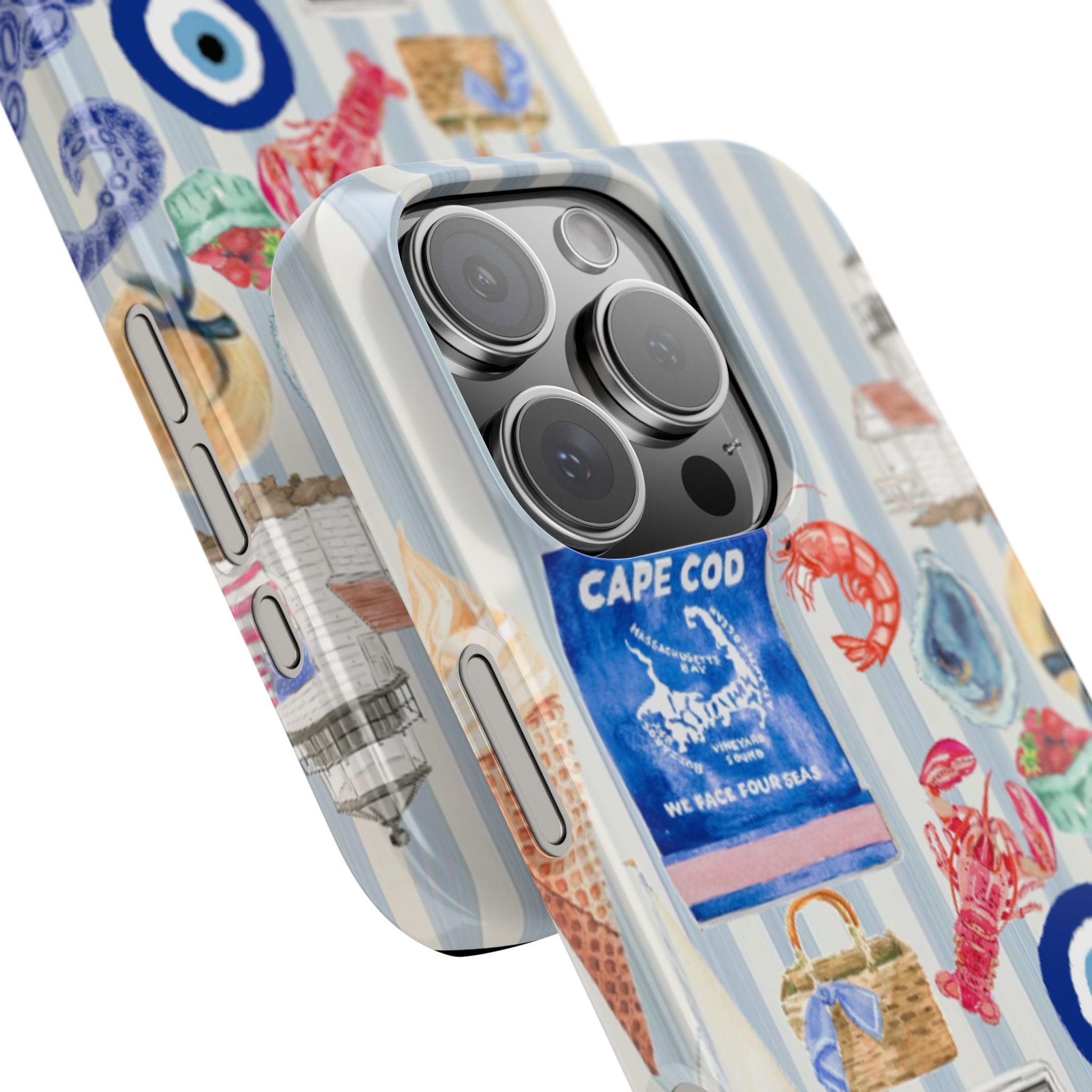 Cape Cod Slim Phone Case - Watercolor Collage Design, American Flag, Lobster Claws, Beach Scene, Nautical Theme, Nantucket Style Hat, Dark
