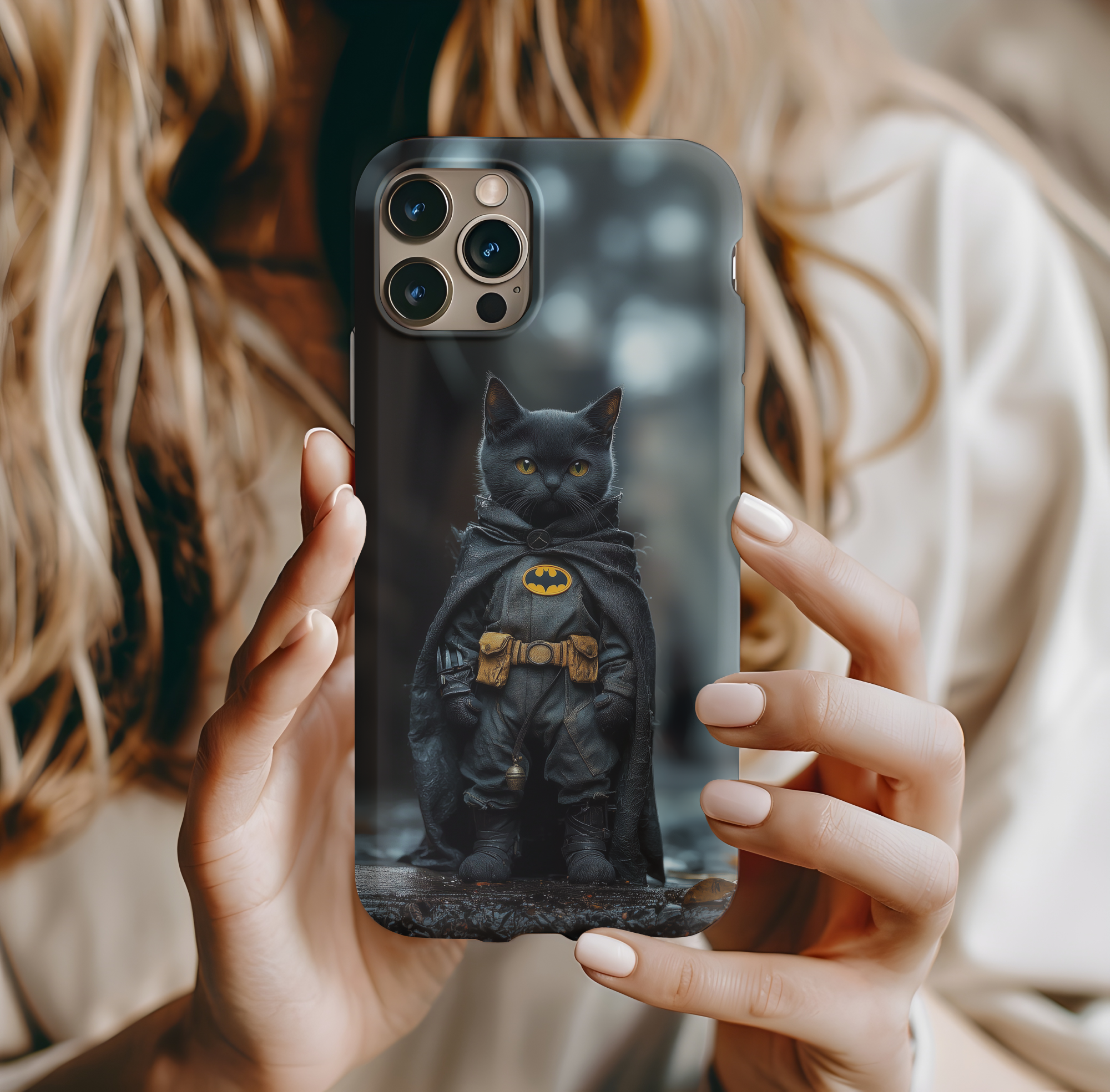 Phone Case - Kitten in Batman Costume Design