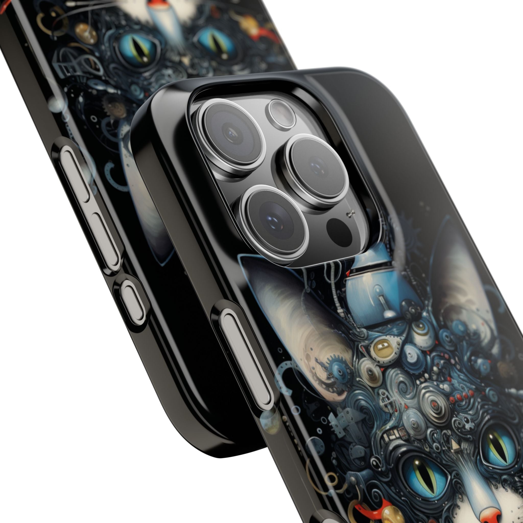 Clockpunk Cat: Mechanical Feline Marvel iPhone Slim Case, blend of art and mechanics, avant-garde iPhone case