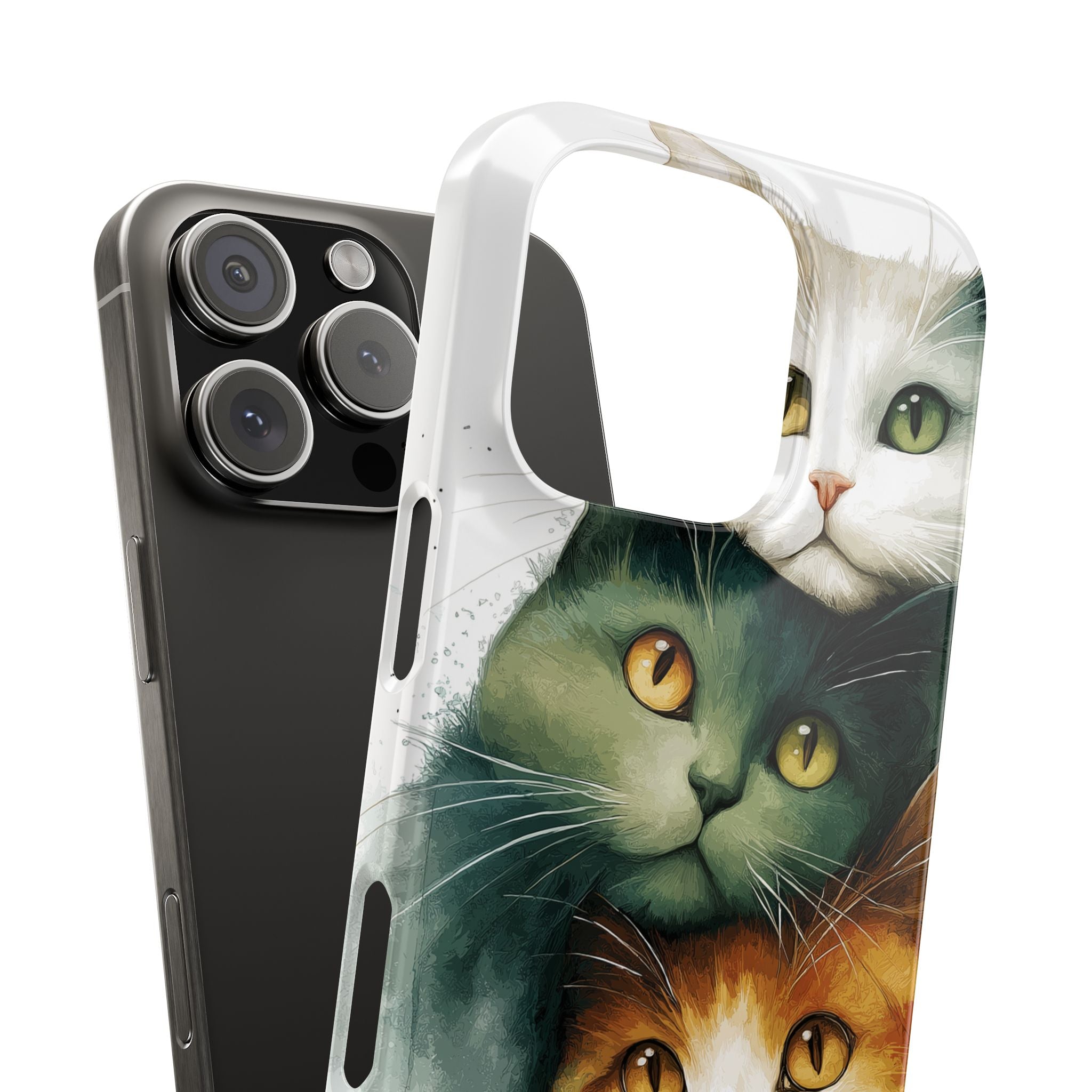 Three Cute Cats Watercolor Green Tone Design, Protective Mobile Cover, Cat Lover Gift, Unique Cell Phone Shell, Animal