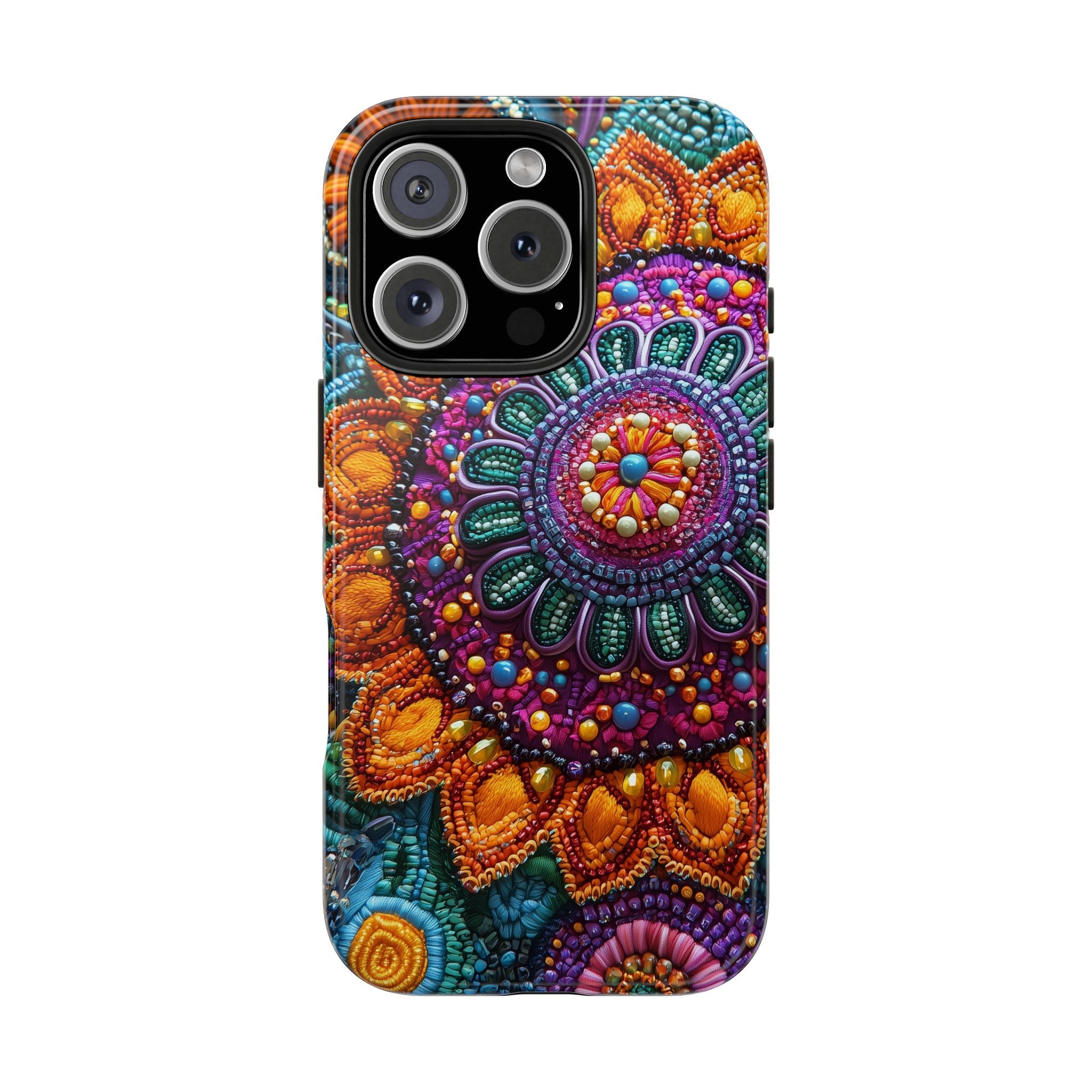 Phone Case - Vibrant Mandala Pattern, Dots, Circles, Hippie Pearls, Orange, Teal, Blue Colors