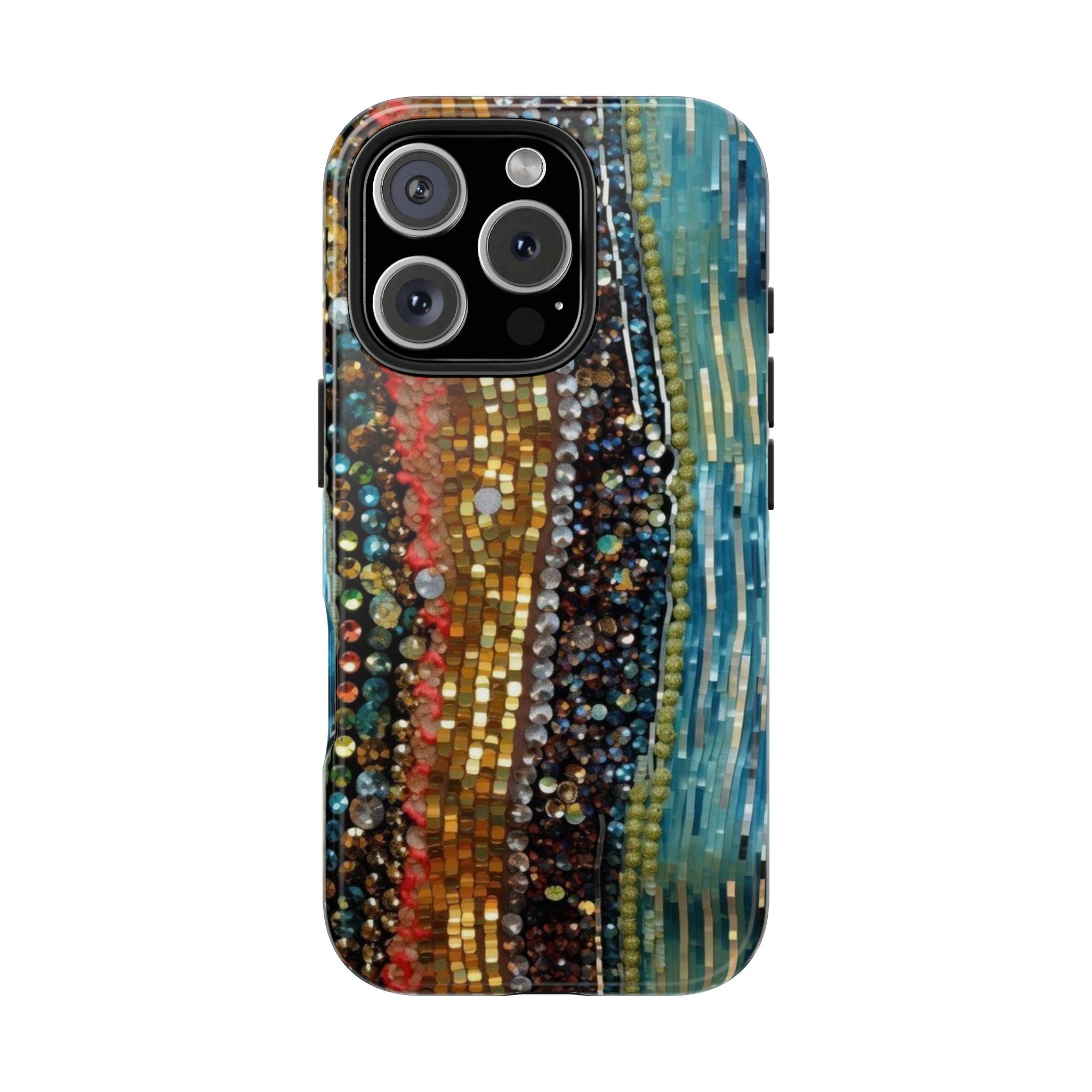 Phone Case - Vibrant rows of colorful pearls, Hippie Pearls, Green, Red and Blue Colors