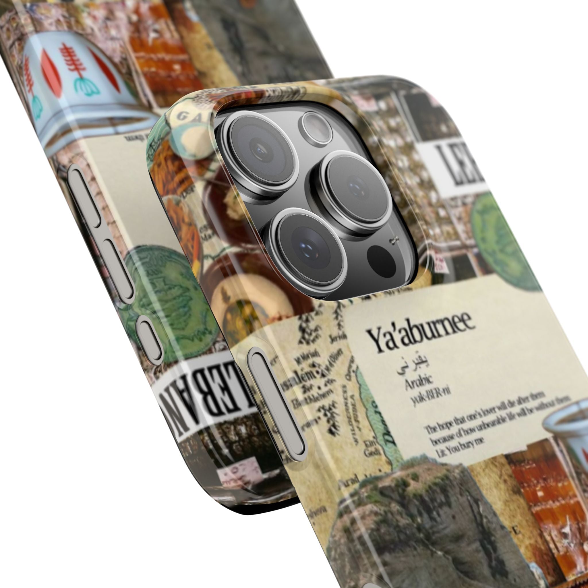 Beirut Lebanon Moodboard Slim Phone Case, Lebanese Map Coffee Cup Fairouz Tabboule Movie Poster, Ya'aburnee Design, Gift for Beirut Lovers,