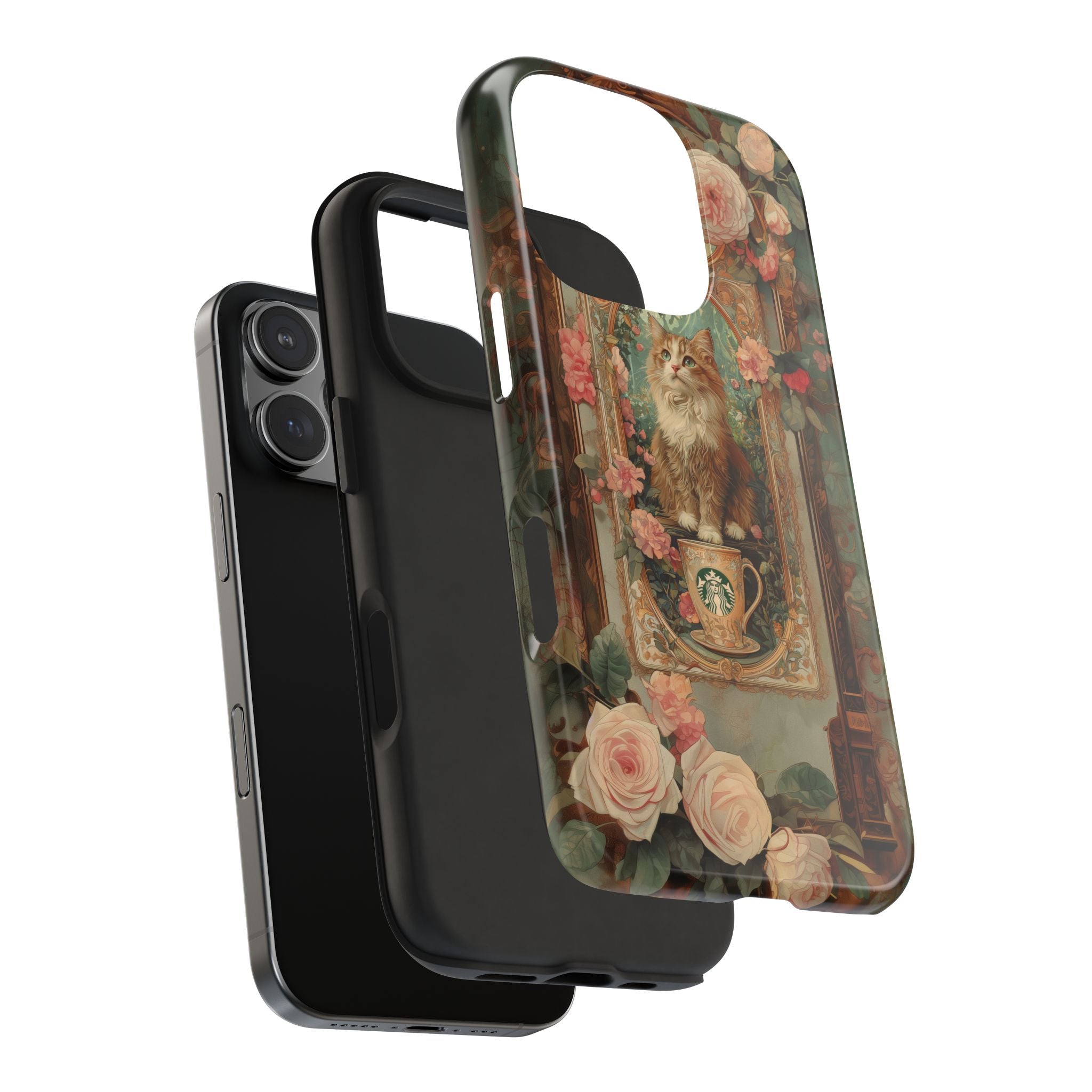Phone Case - Alphonse Mucha Coffee Cat Art Nouveau Design