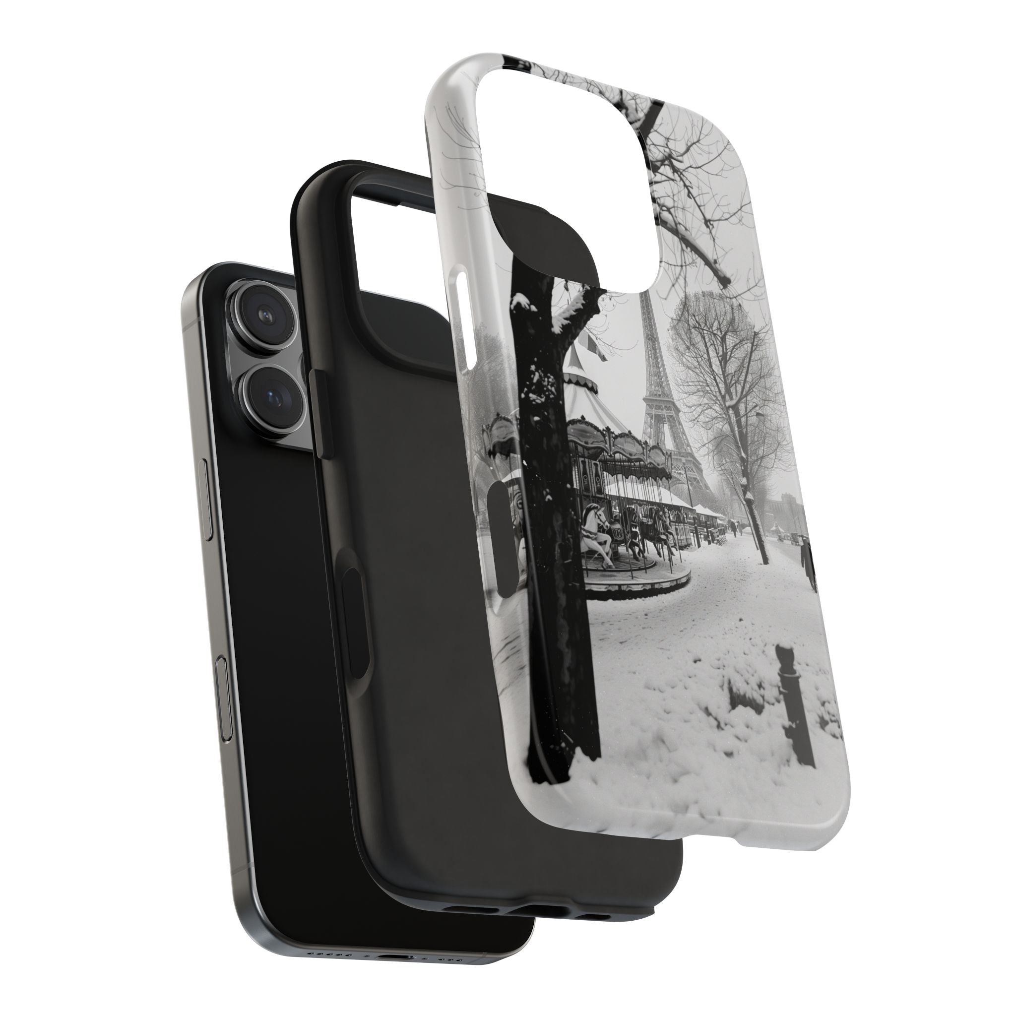 Black & White Paris Winter Phone Case, Tough Protection for iPhone and Samsung