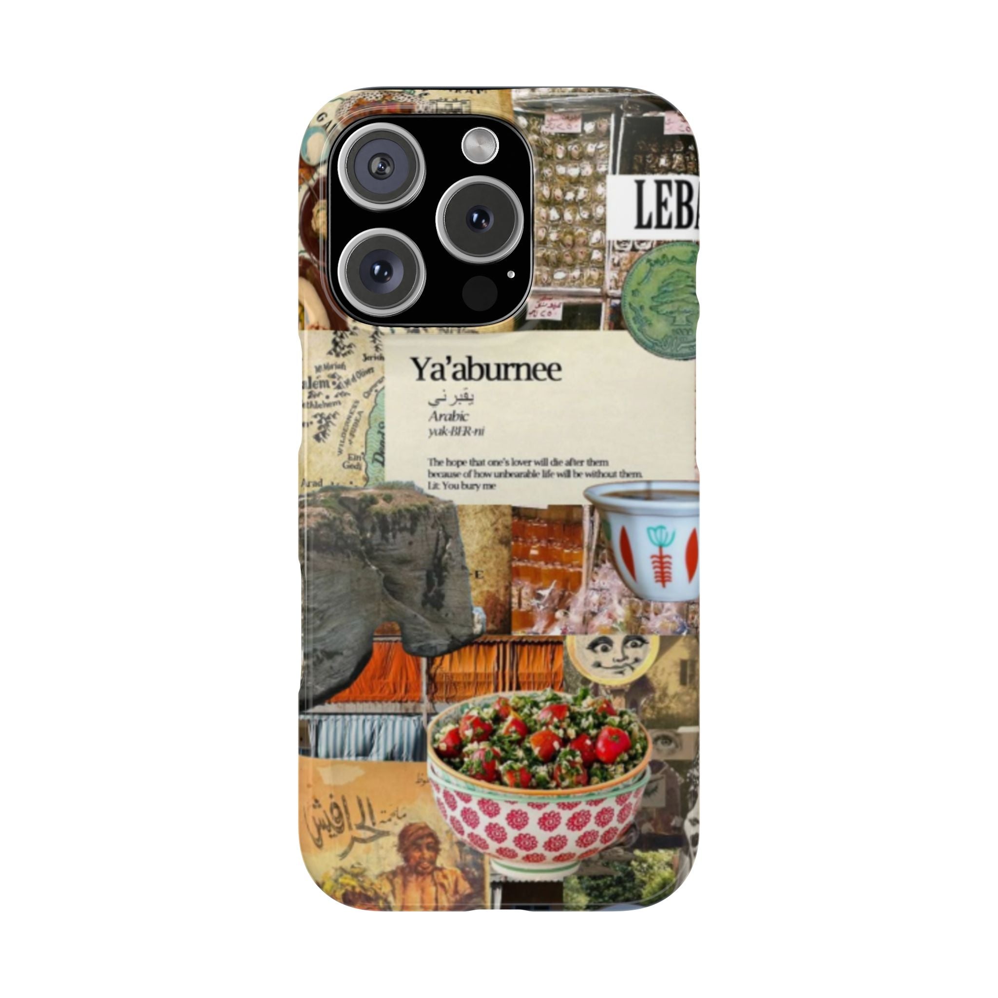 Beirut Lebanon Moodboard Slim Phone Case, Lebanese Map Coffee Cup Fairouz Tabboule Movie Poster, Ya'aburnee Design, Gift for Beirut Lovers,