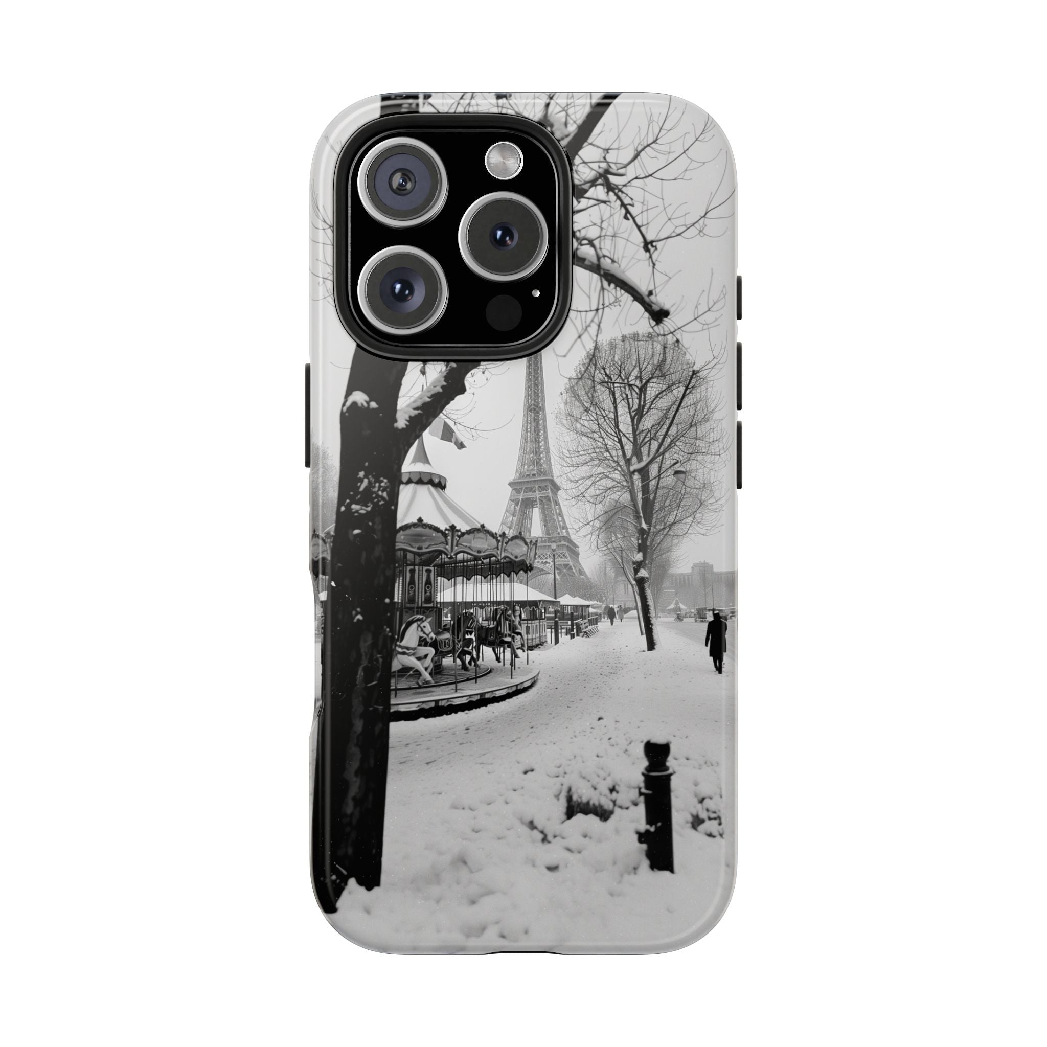 Black & White Paris Winter Phone Case, Tough Protection for iPhone and Samsung