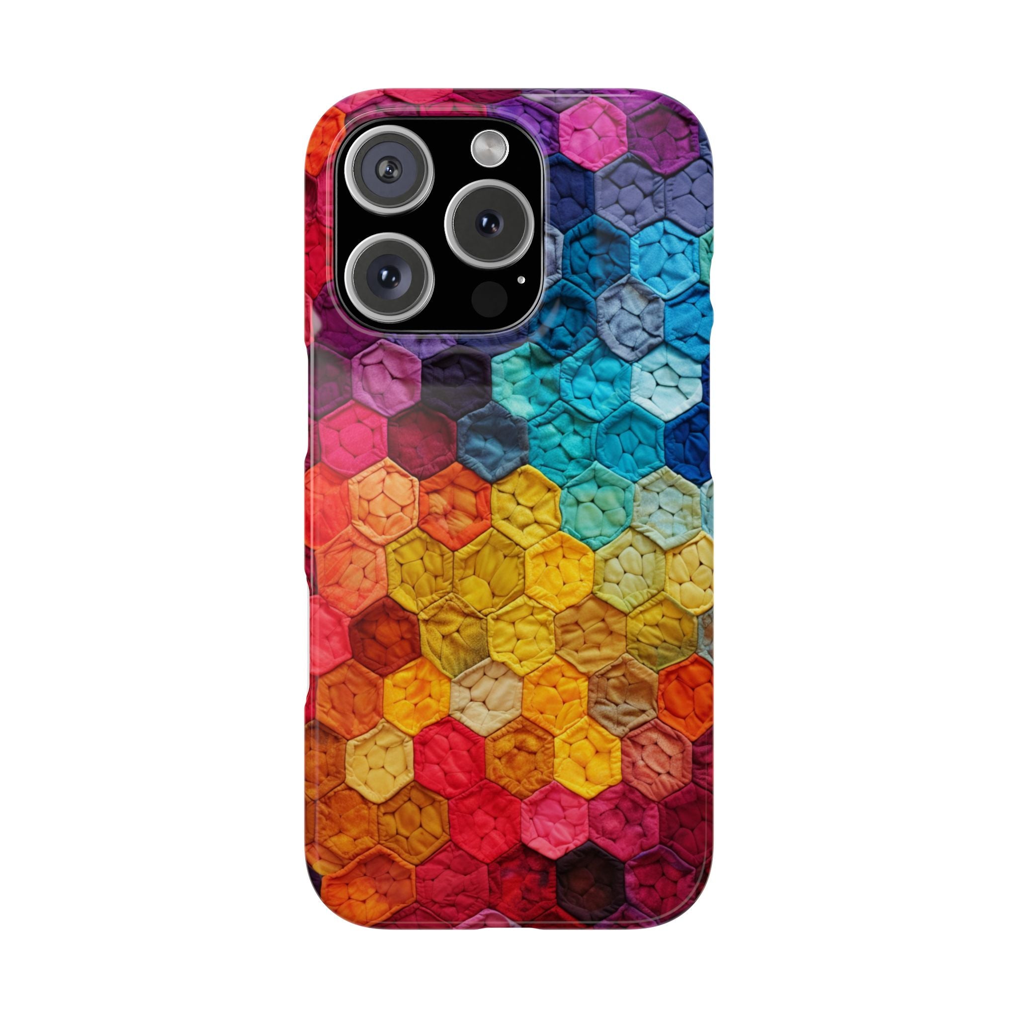 The Chromatic Hexagons, Phone Cover Slim Case with a 3D effect, Colorful Tapestry, Textured Formation, iPhone