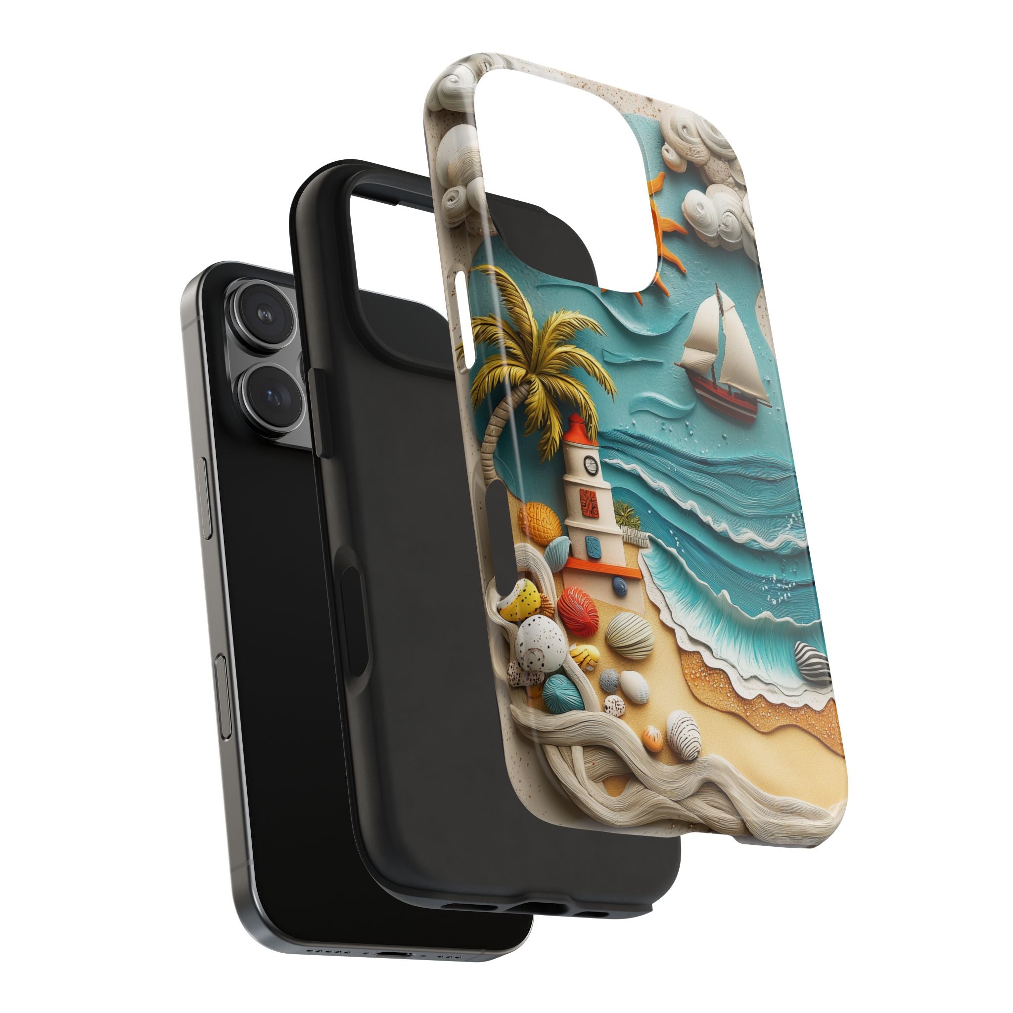 A Whimsical Sunny Beach IV Phone Cover Tough Case, Clay and 3D illusion, iPhone and Samsung