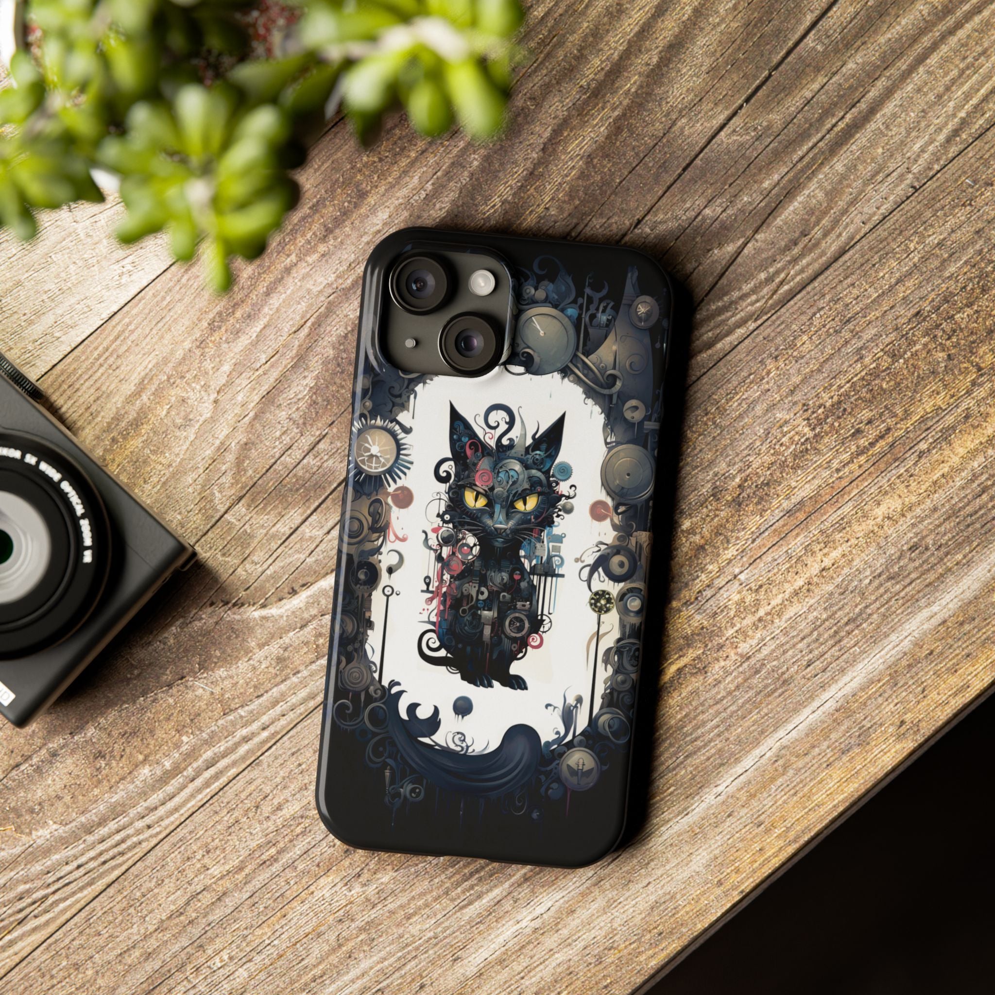 Clockpunk Cat 3: Feline Marvel iPhone Slim Case, blend of art and mechanics, avant-garde iPhone case