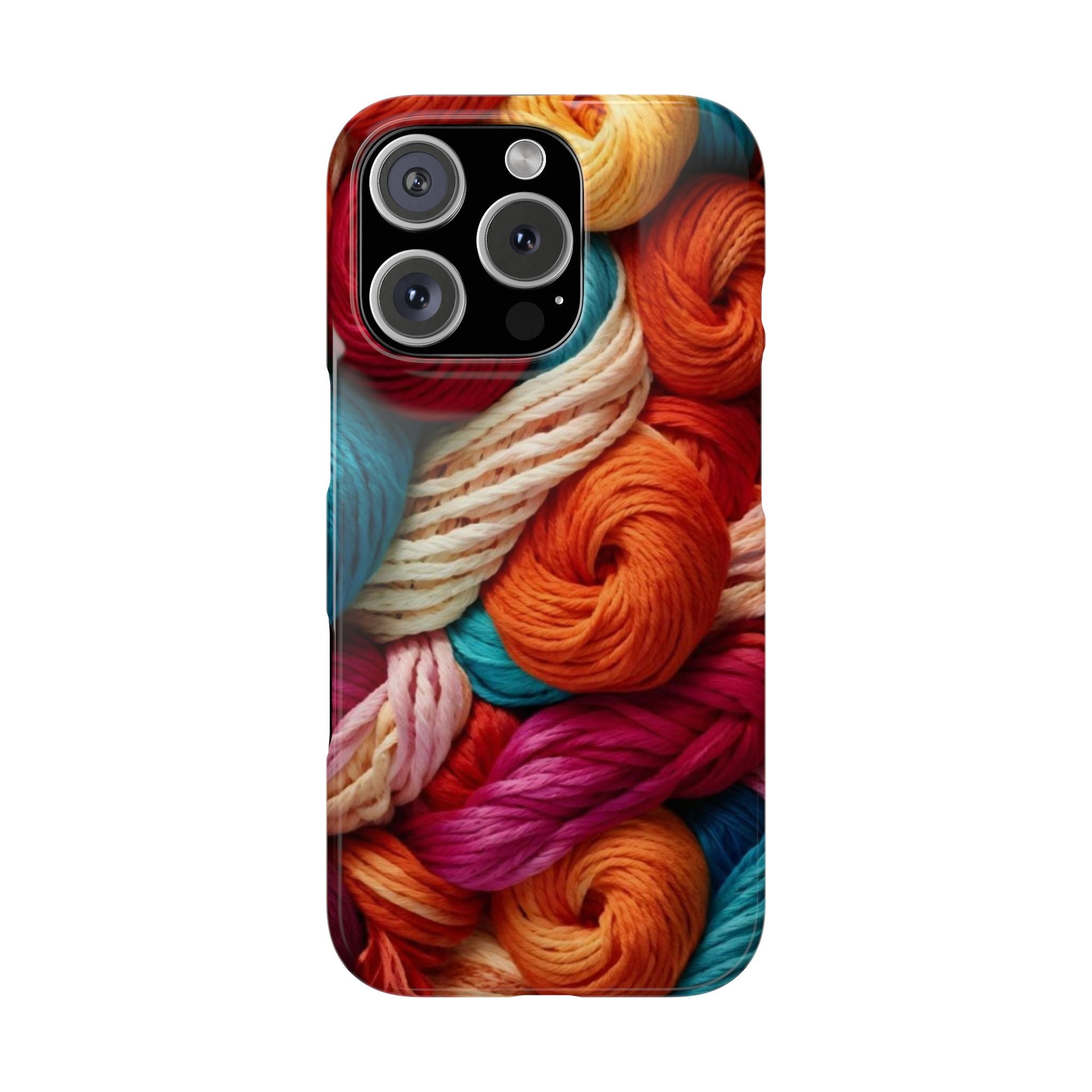 Spiral Yarn Slim Phone Case, Colorful Wool Pile in Reds, Blues & Yellows, High-Definition Artistic Texture Cover