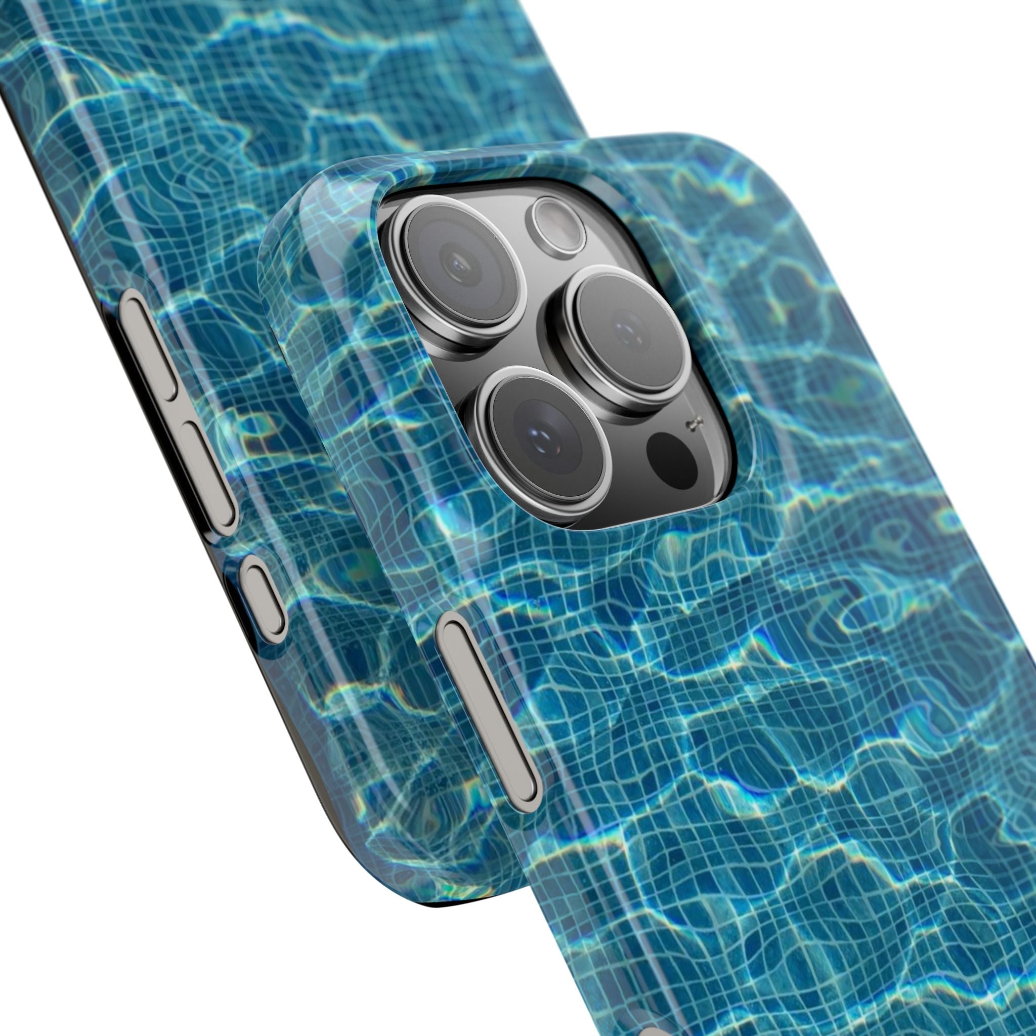 Blue Tile Pool Slim Phone Case - Summer Swimming Vacation Elegant Bright Colors, Clear Details, Sunlight Reflections, Water Ripples, Phone
