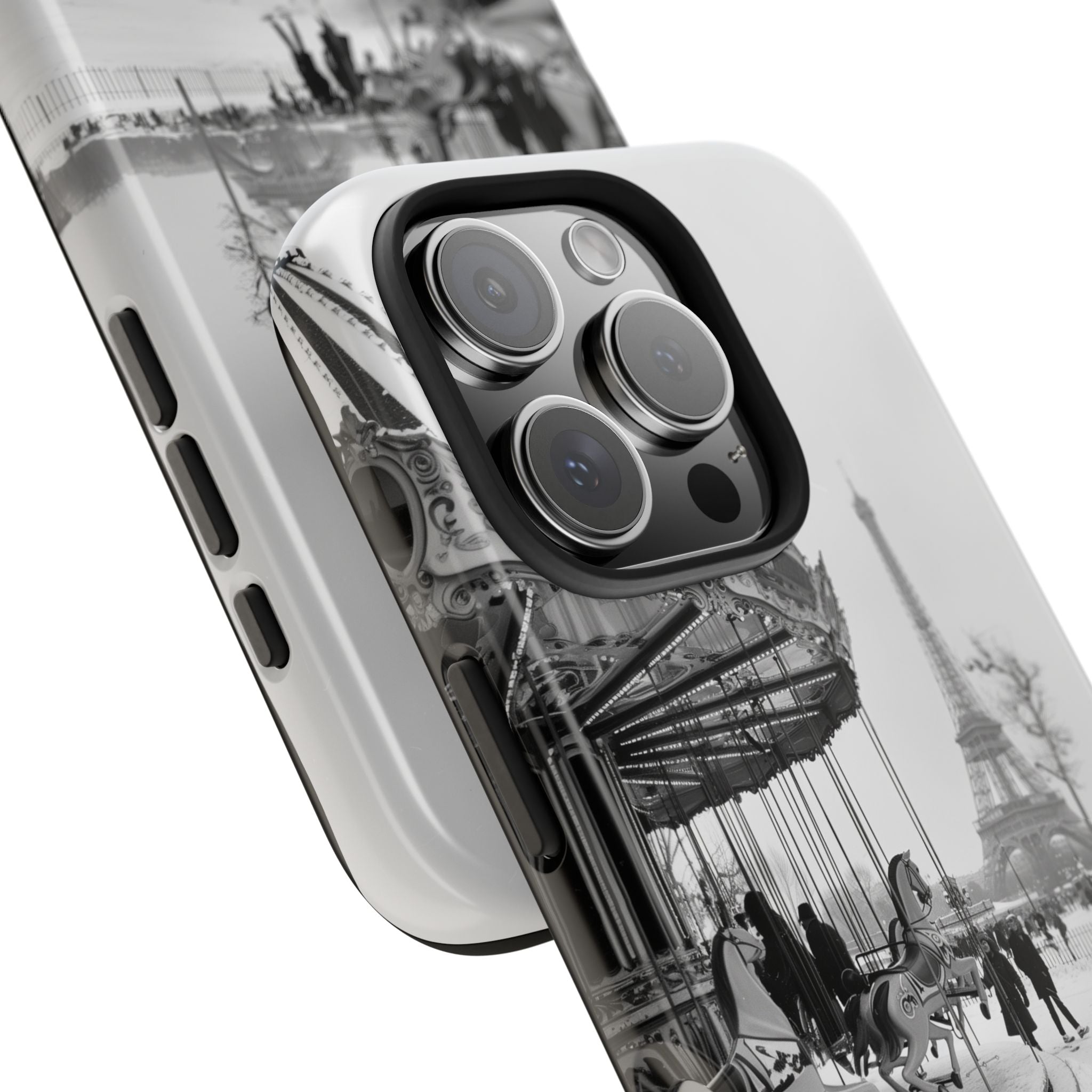 Snowy Paris Phone Case, Caroussel and Eiffel Tower