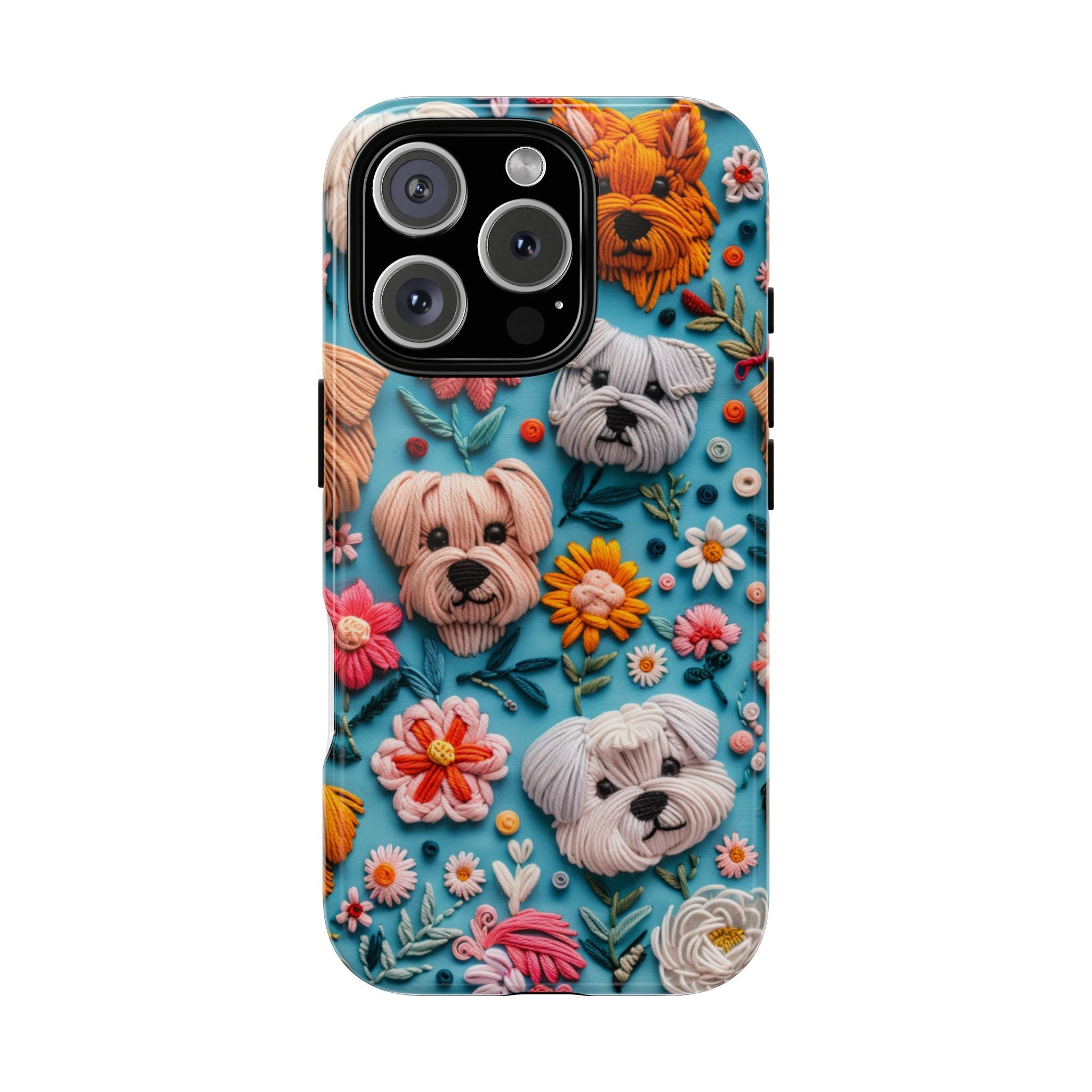 Cute Little Embroidery Dogs Tough Phone Case, iPhone 16