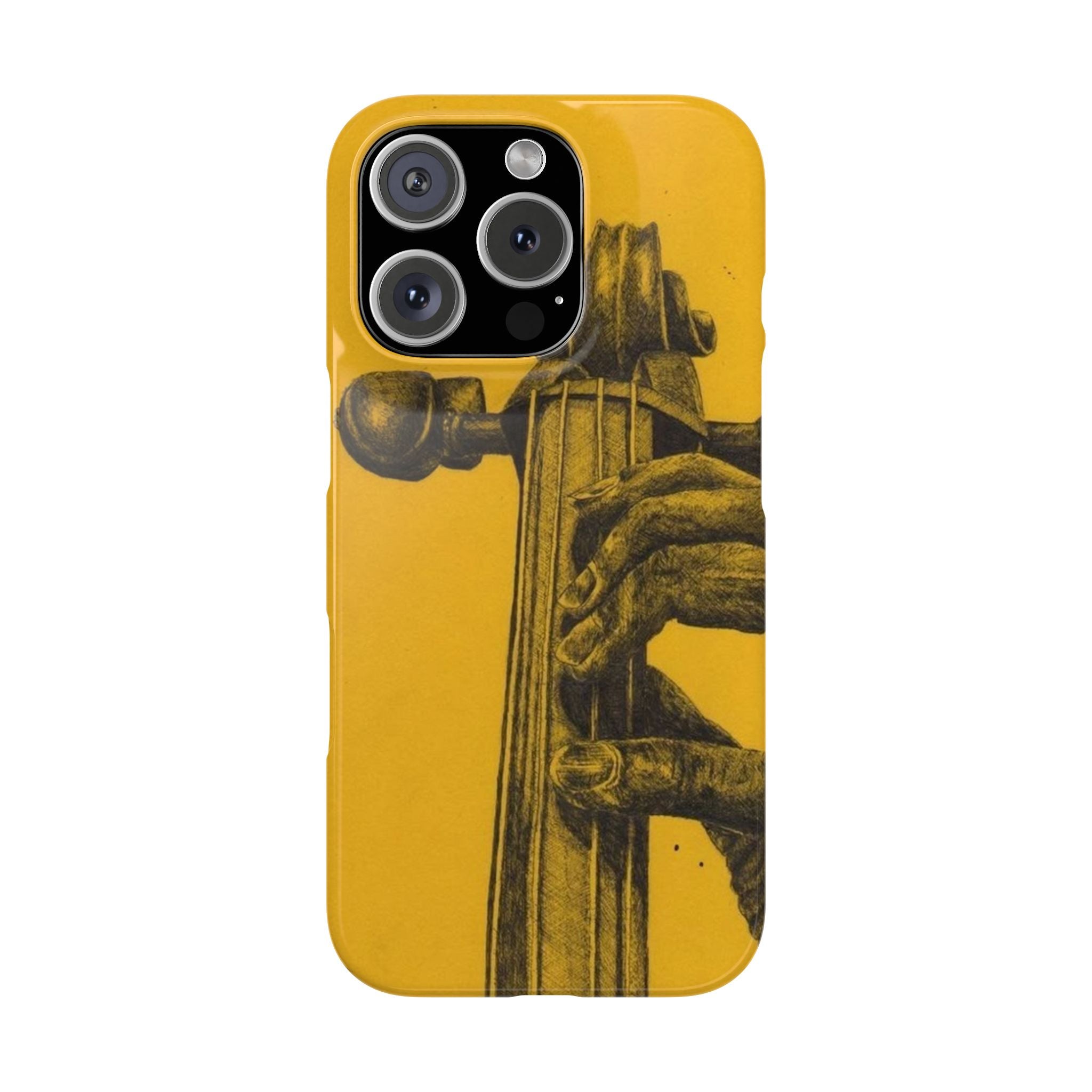 Musician's Slim Phone Case, Upright Bass Player Gift, Yellow Background Design, Music Lover Gift, Jazz Music