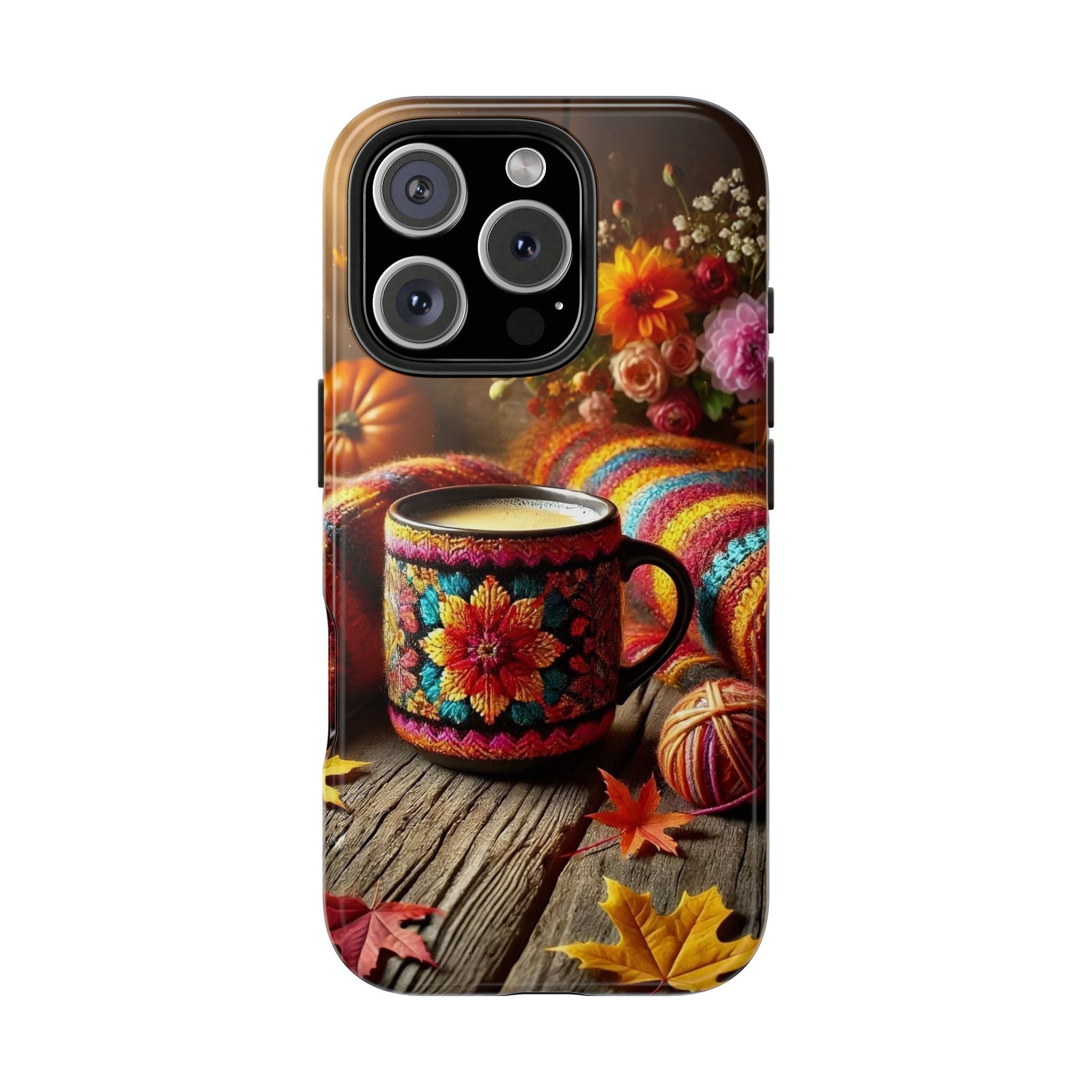 Autumn Coffee Phone Case - Realistic Fall Atmosphere, Coffee Mug in Knitted Sweater