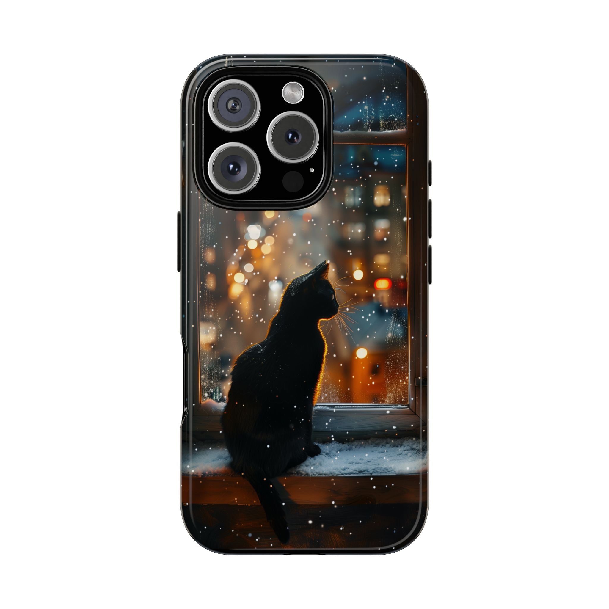 Black Cat City Night Tough Case, Protective Phone Cover, Christmas Gift, Cat Lover Stocking Stuffer, Unique Cat Lady