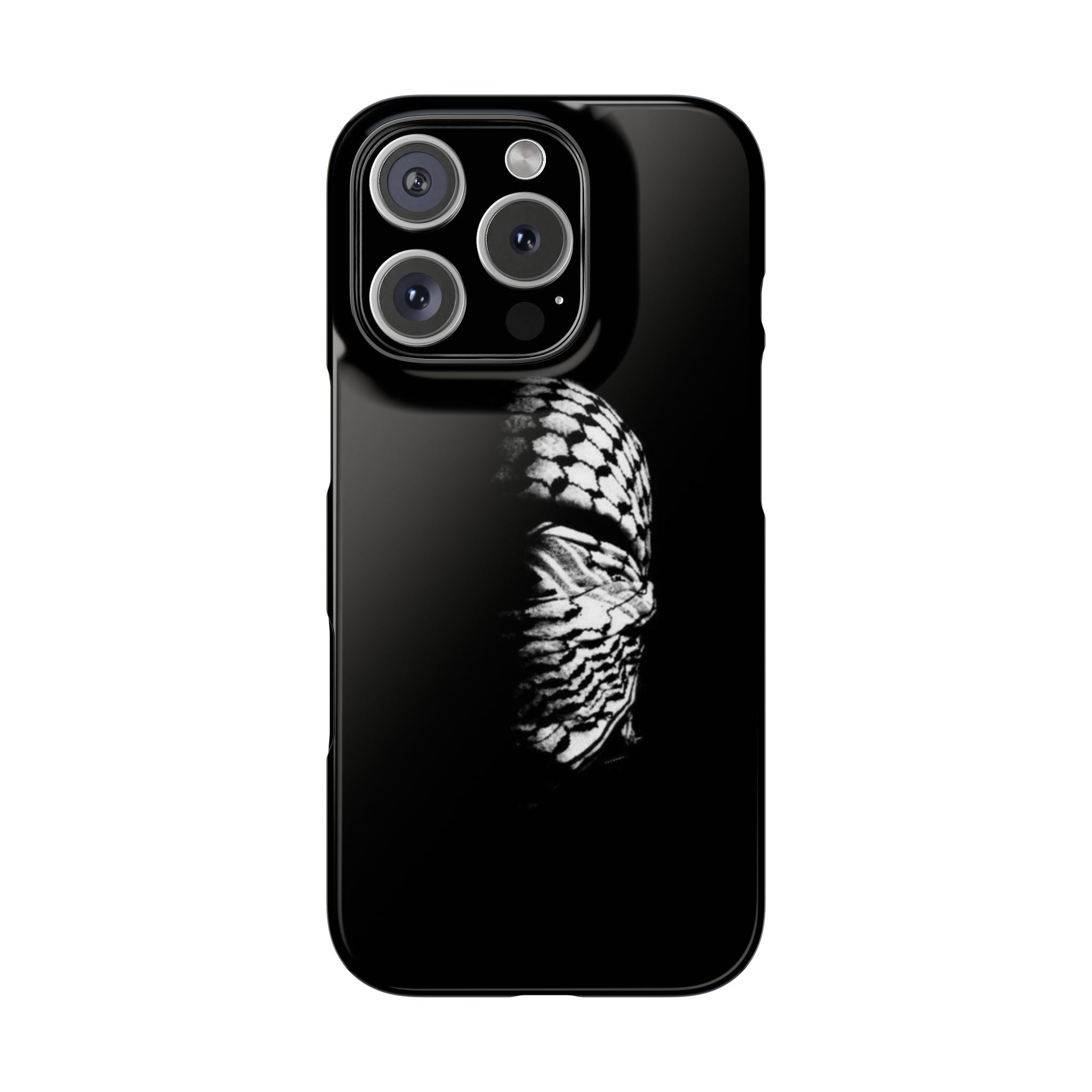 Slim Phone Cases - Palestinian Freedom Fighter Keffiyeh Warrior, Minimalist Black White Photography, High Contrast Low Key Lighting, High