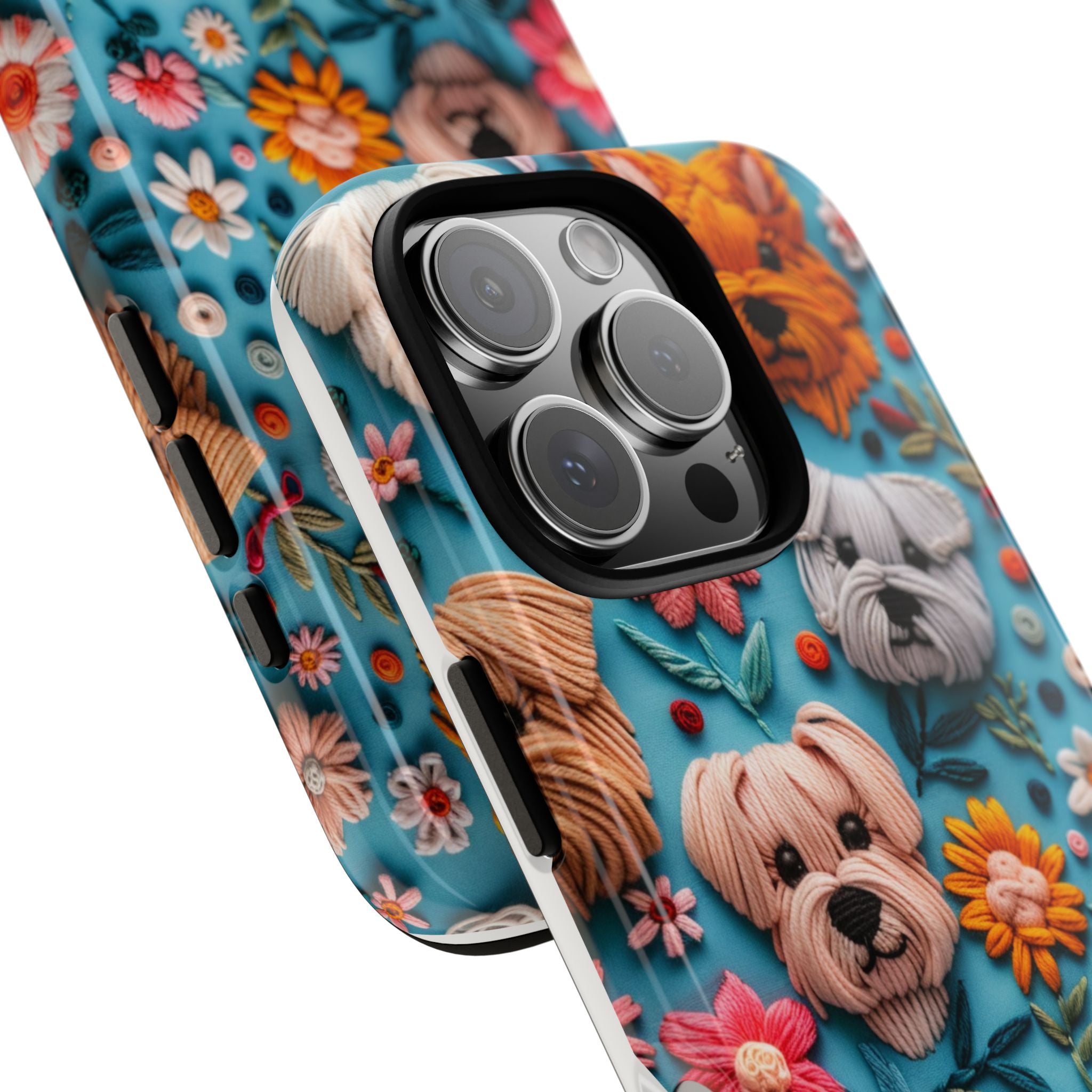 Cute Little Embroidery Dogs Tough Phone Case, iPhone 16