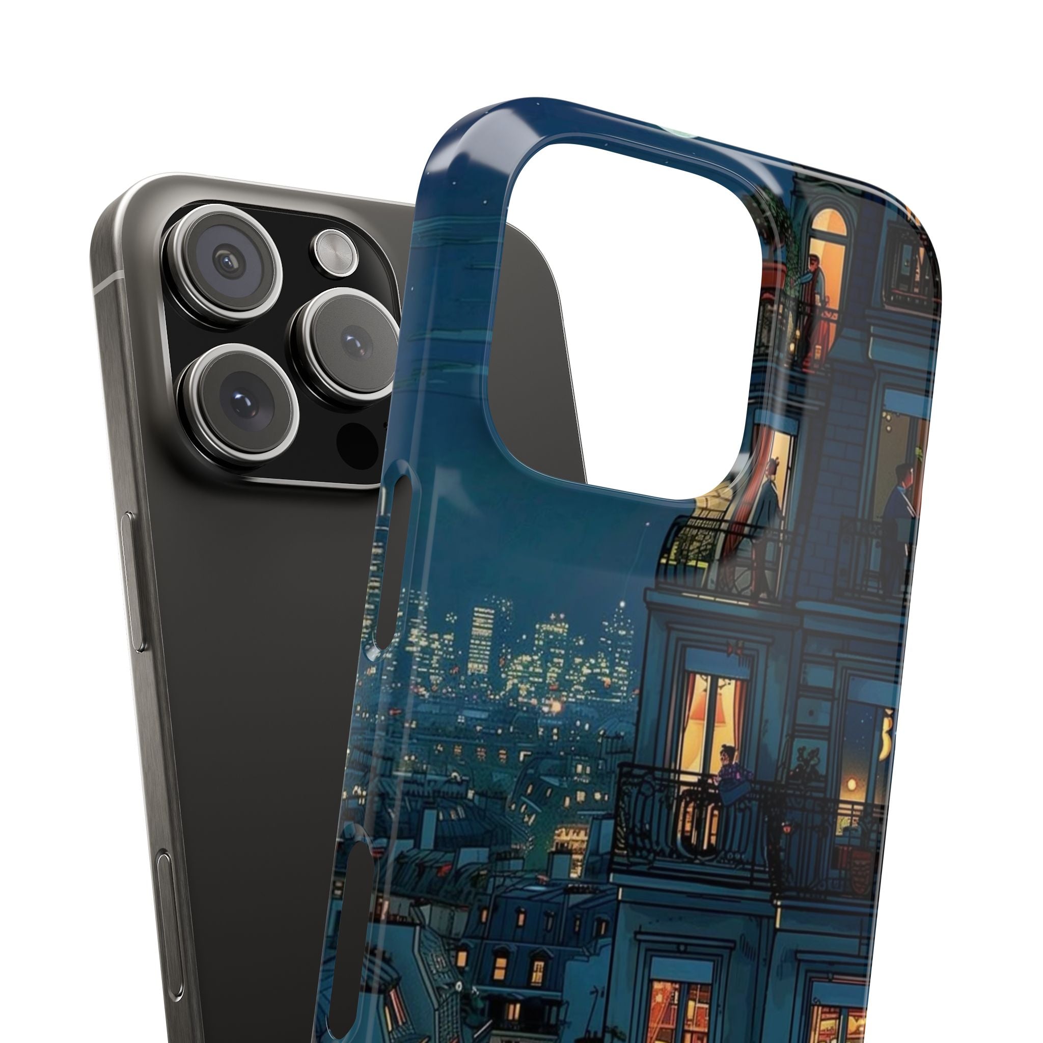 Parisian Night Slim Phone Case, Eiffel Tower Moonlit Skyline Cover, Urban Evening France Travel Accessory, French Cityscape Protective Phone