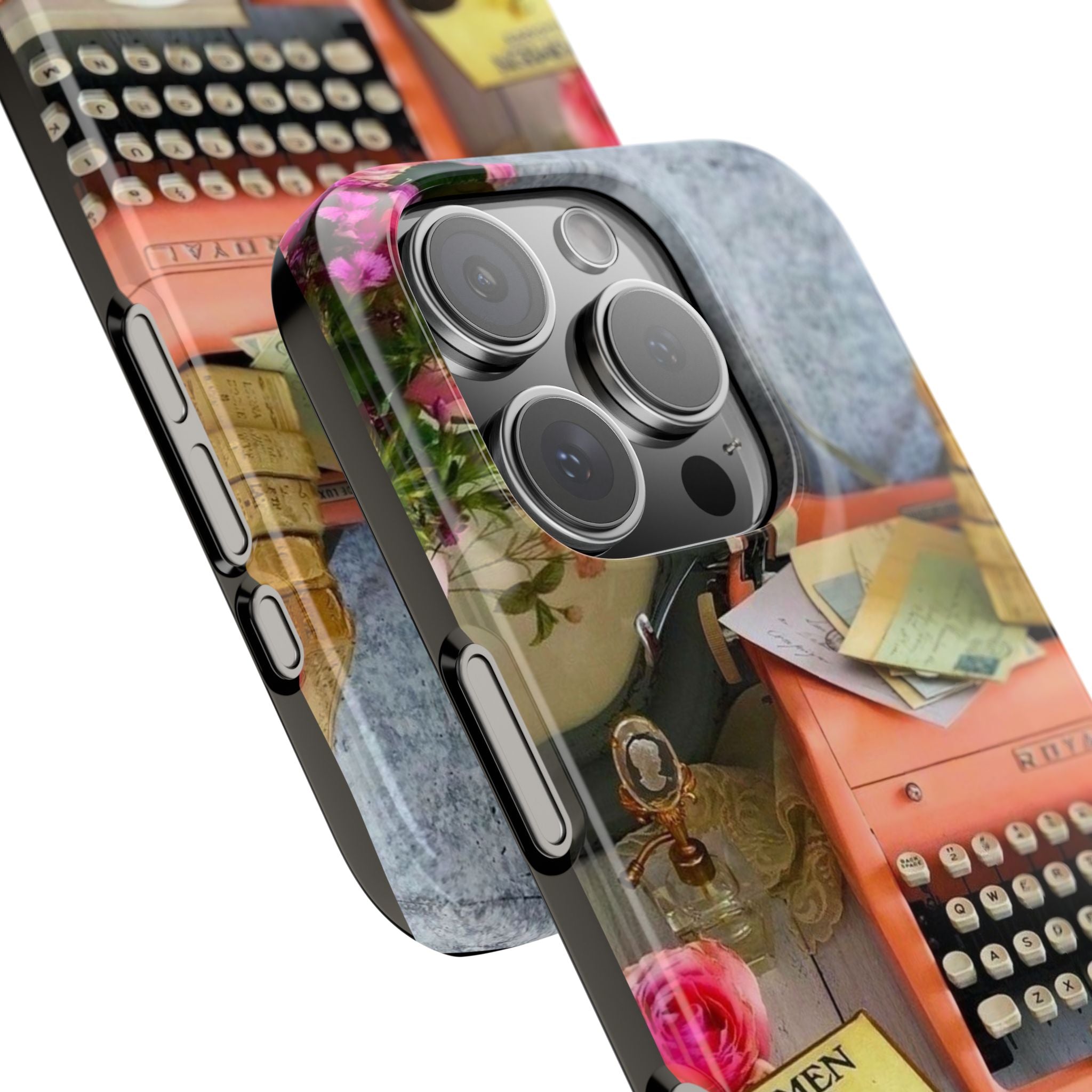 Vintage Typewriter Coffee Book Slim Phone Case, Retro Writers Gift, Literary Phone Cover, Minimalist Phone Accessory, Book Lover Gift,