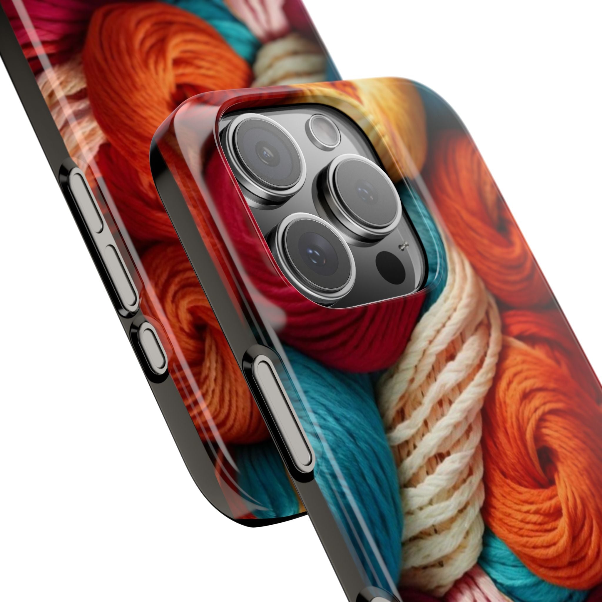 Spiral Yarn Slim Phone Case, Colorful Wool Pile in Reds, Blues & Yellows, High-Definition Artistic Texture Cover