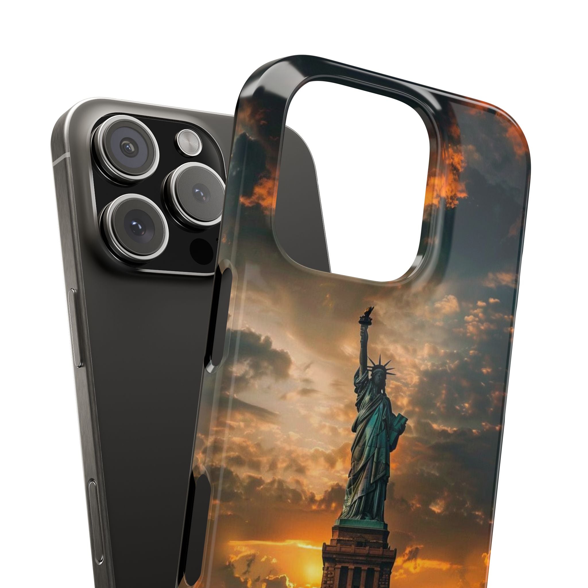 Statue of Liberty Phone Case Design, 4th of July Accessory, Independence Day Gift, New York Sunset, Slim Case