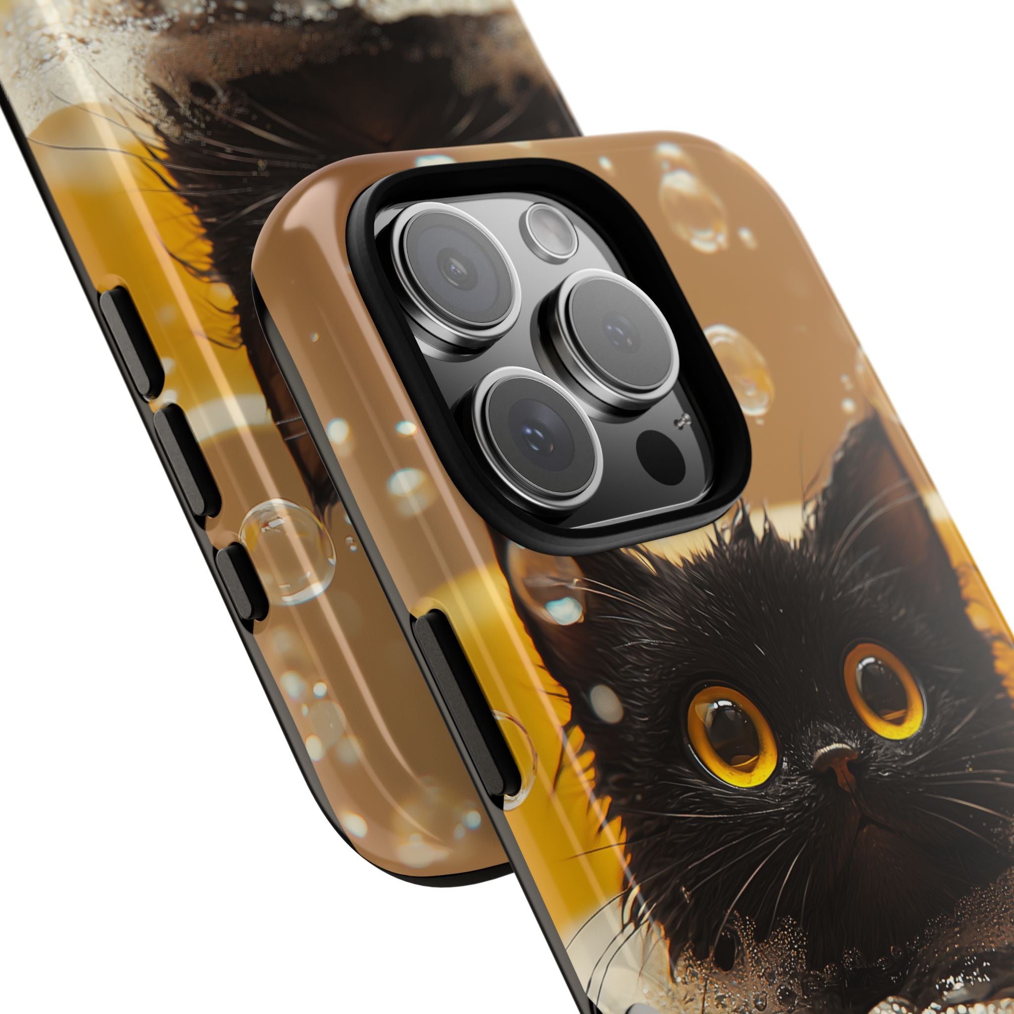 Black Cat Floating in Bathtub Realism Art Style, Cute Animal Lover Gift, Protective Hard Cover, Tough Case, Unique Phone