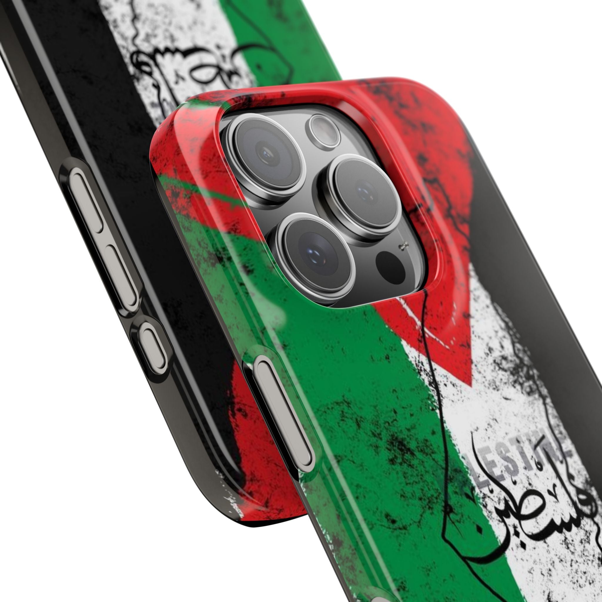 Phone Case, Palestine Flag Paint Design, Red White Green Color Scheme, Gift for Palestinian, Palestine written in Arabic