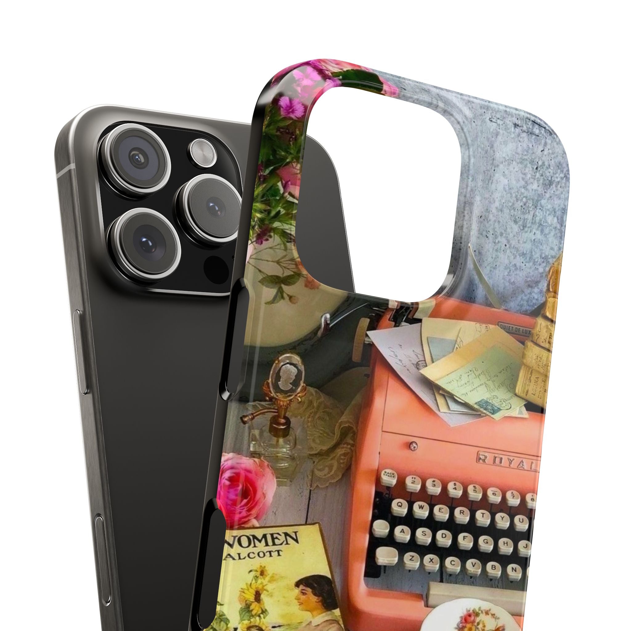 Vintage Typewriter Coffee Book Slim Phone Case, Retro Writers Gift, Literary Phone Cover, Minimalist Phone Accessory, Book Lover Gift,