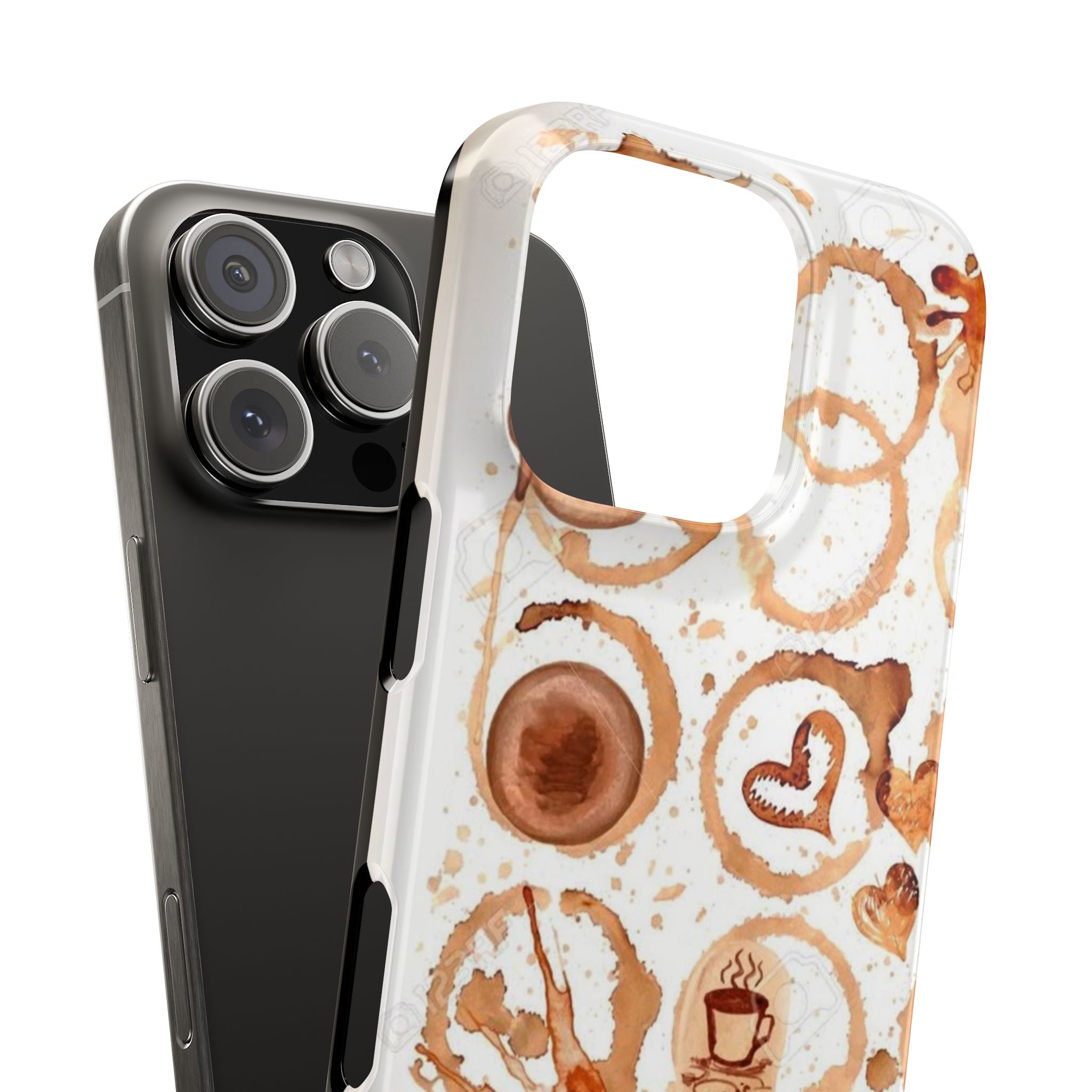 Coffee Stain Slim Phone Cases, Brown Stain Patterns, Circles, Hearts, Artistic Design, Lines, Splashes, White Background, Unique Phone Case,