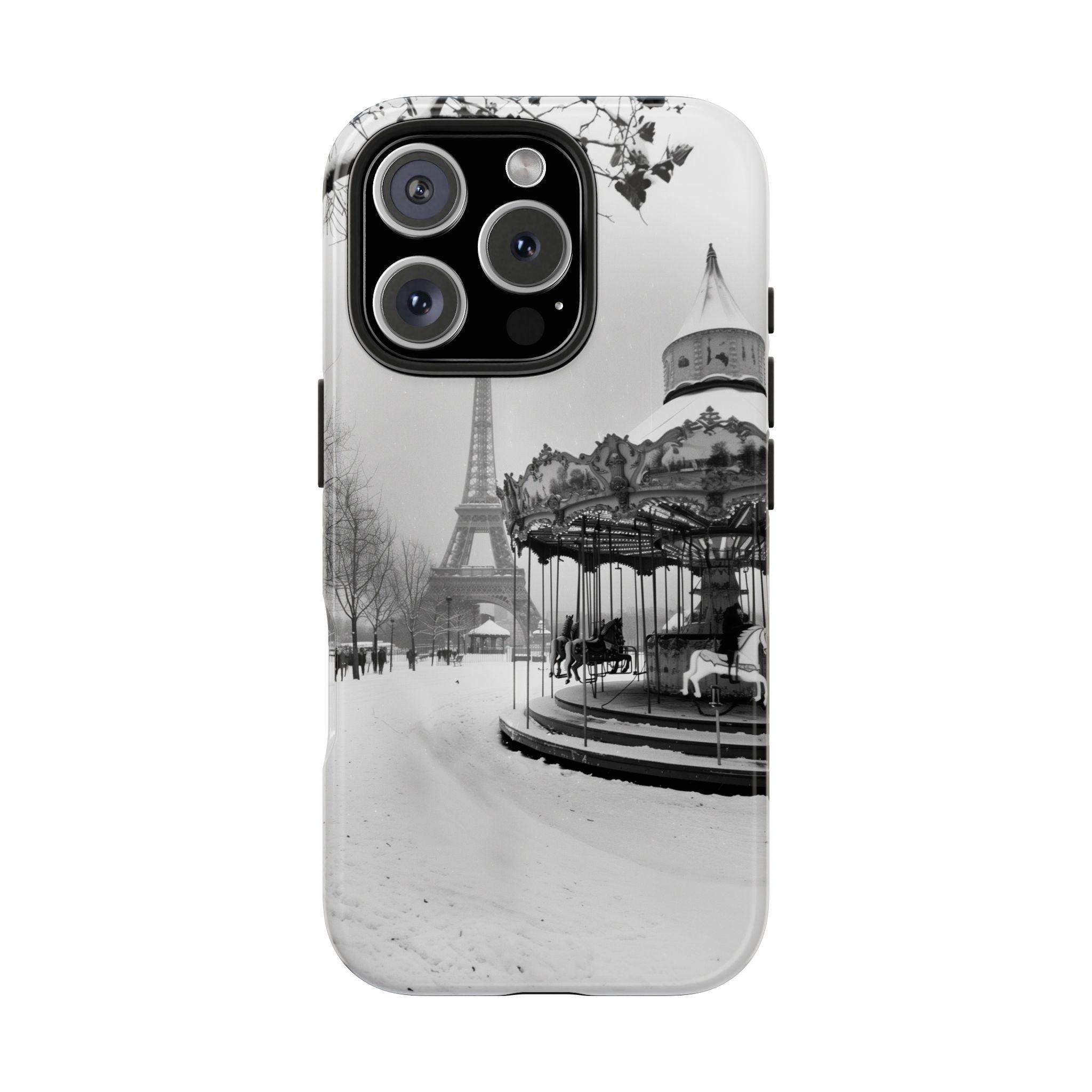 Snowy Paris Merry-Go-Round Phone Case, iPhone and Samsung Design