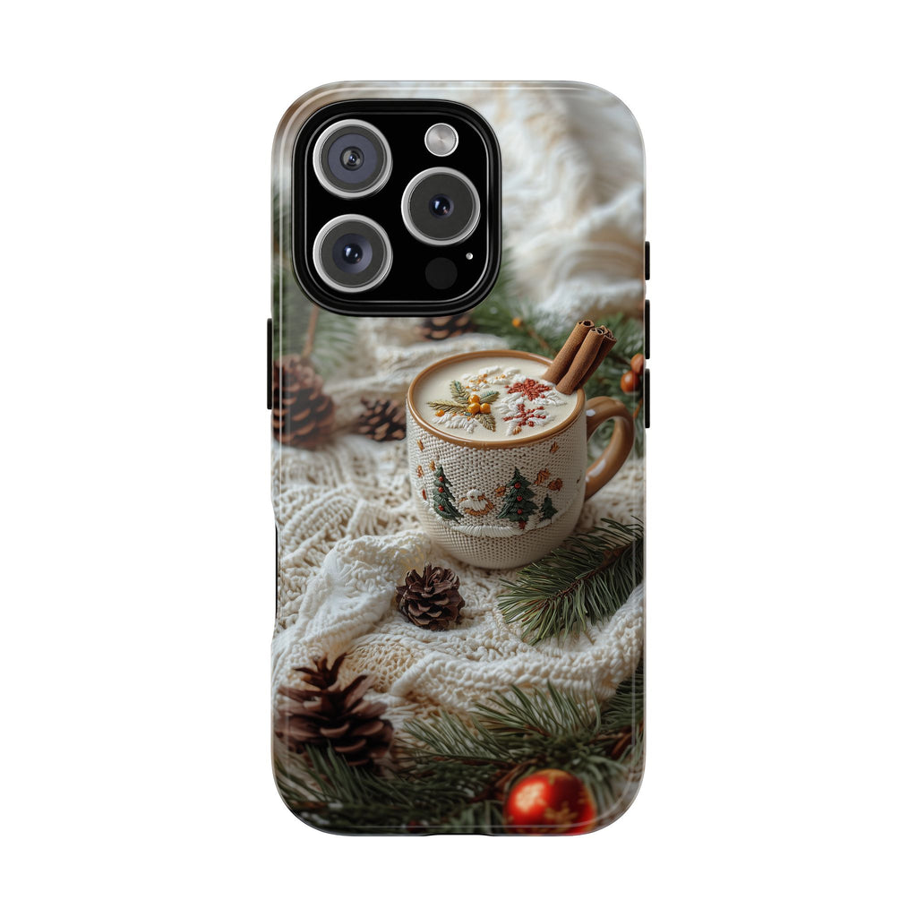 Embroidered Christmas Coffee Mug, Realistic Texture, Tough Cases, Beige Background, Holiday Gift Ideas, Festive Home Decor, Gift for Coffee
