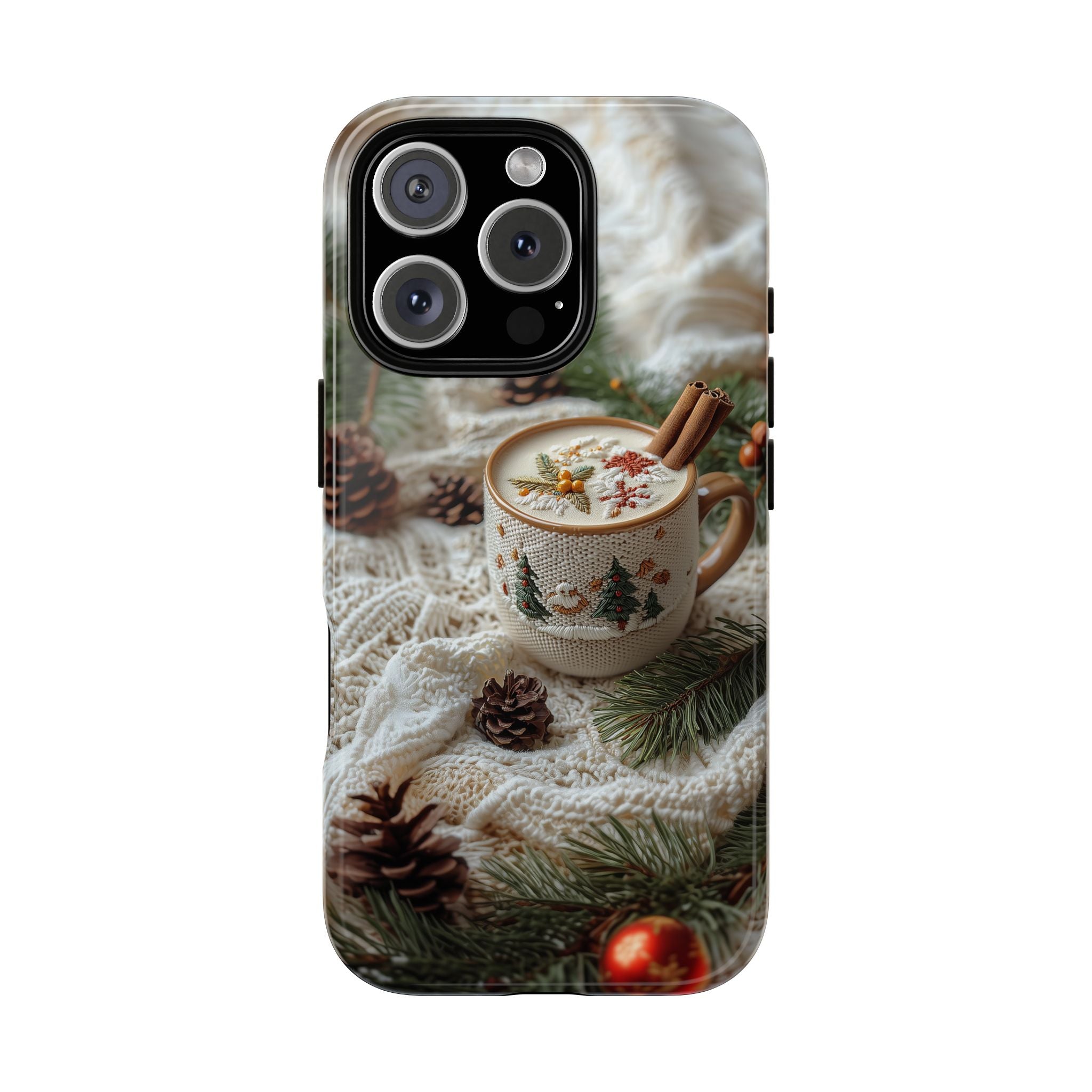 Embroidered Christmas Coffee Mug, Realistic Texture, Tough Cases, Beige Background, Holiday Gift Ideas, Festive Home Decor, Gift for Coffee