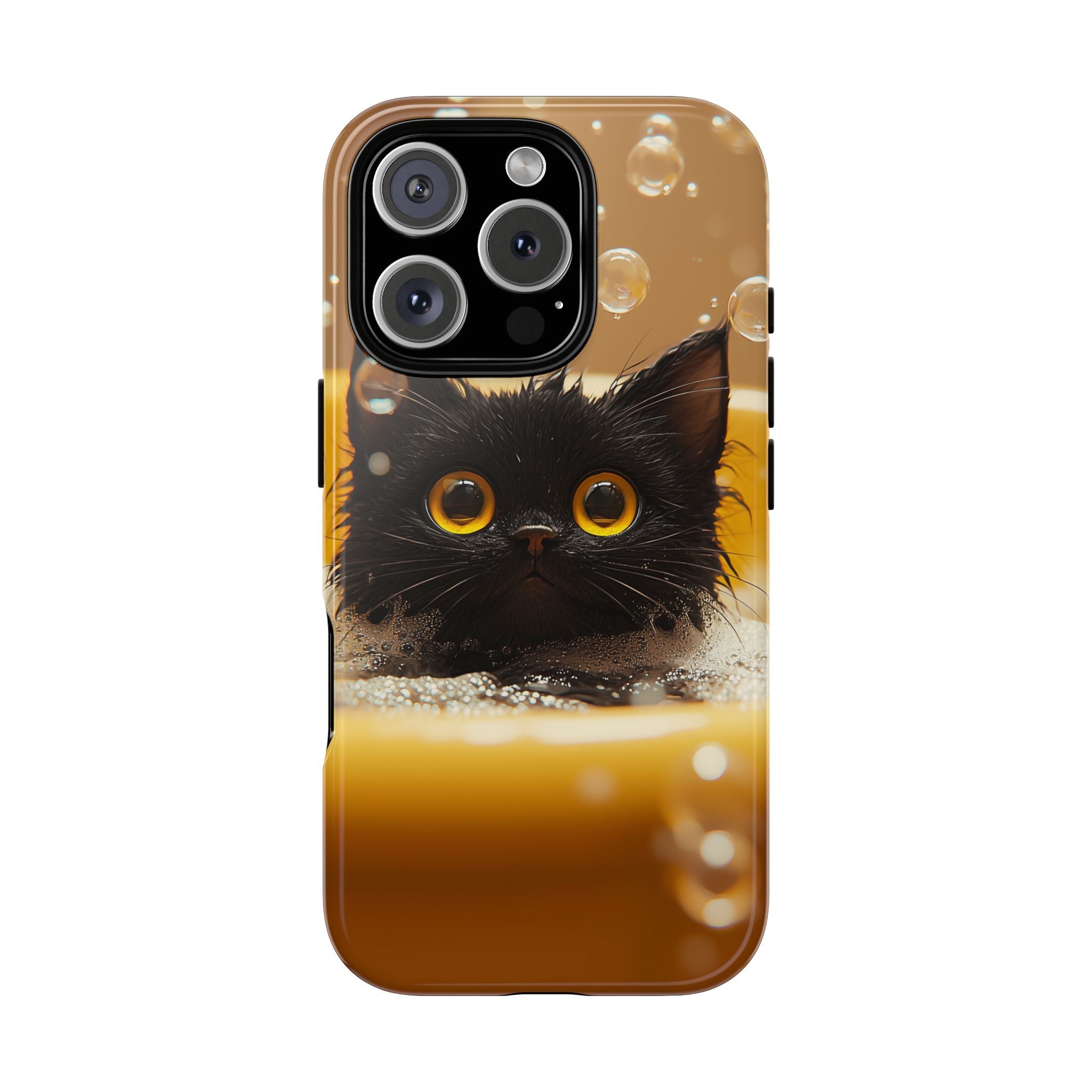 Black Cat Floating in Bathtub Realism Art Style, Cute Animal Lover Gift, Protective Hard Cover, Tough Case, Unique Phone