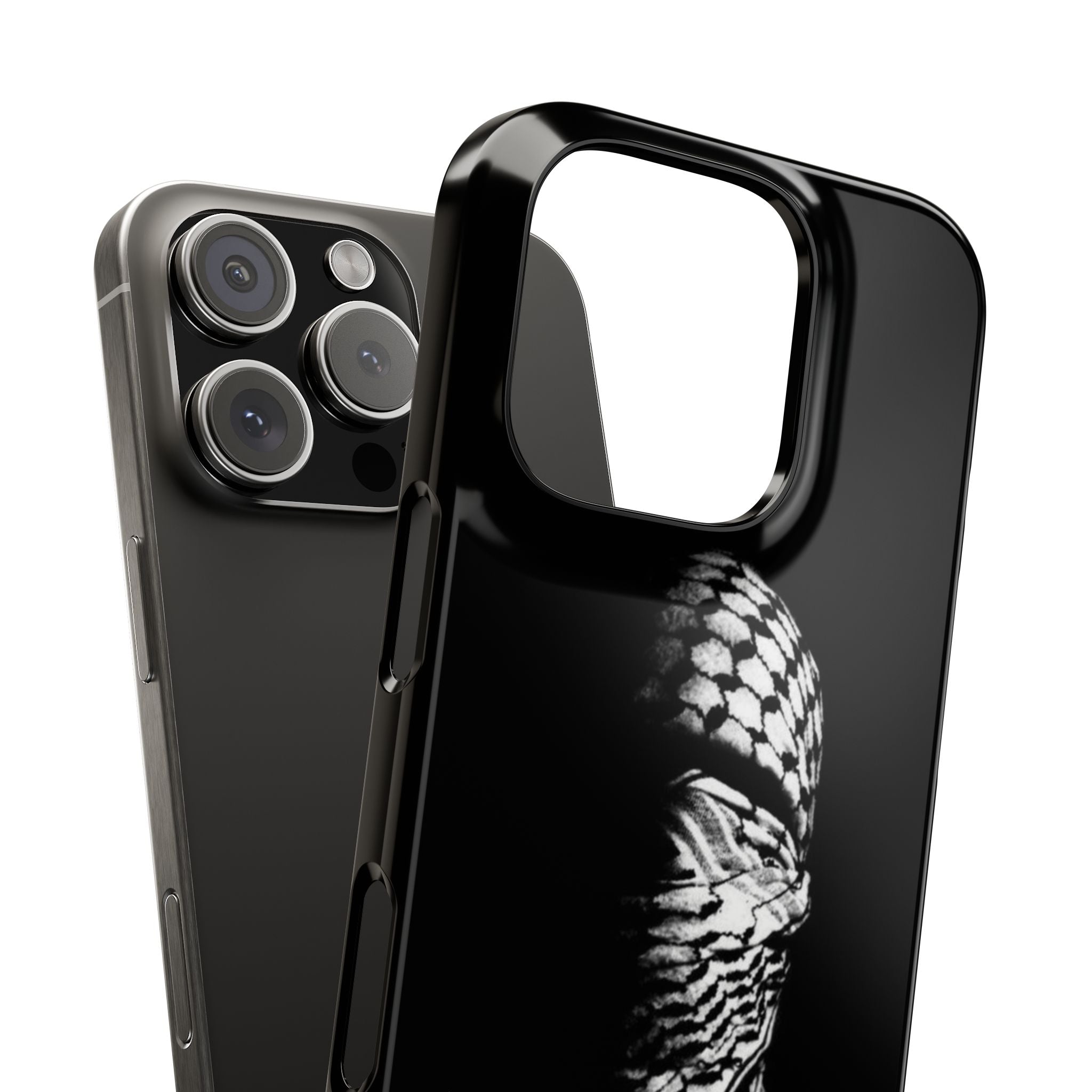 Slim Phone Cases - Palestinian Freedom Fighter Keffiyeh Warrior, Minimalist Black White Photography, High Contrast Low Key Lighting, High
