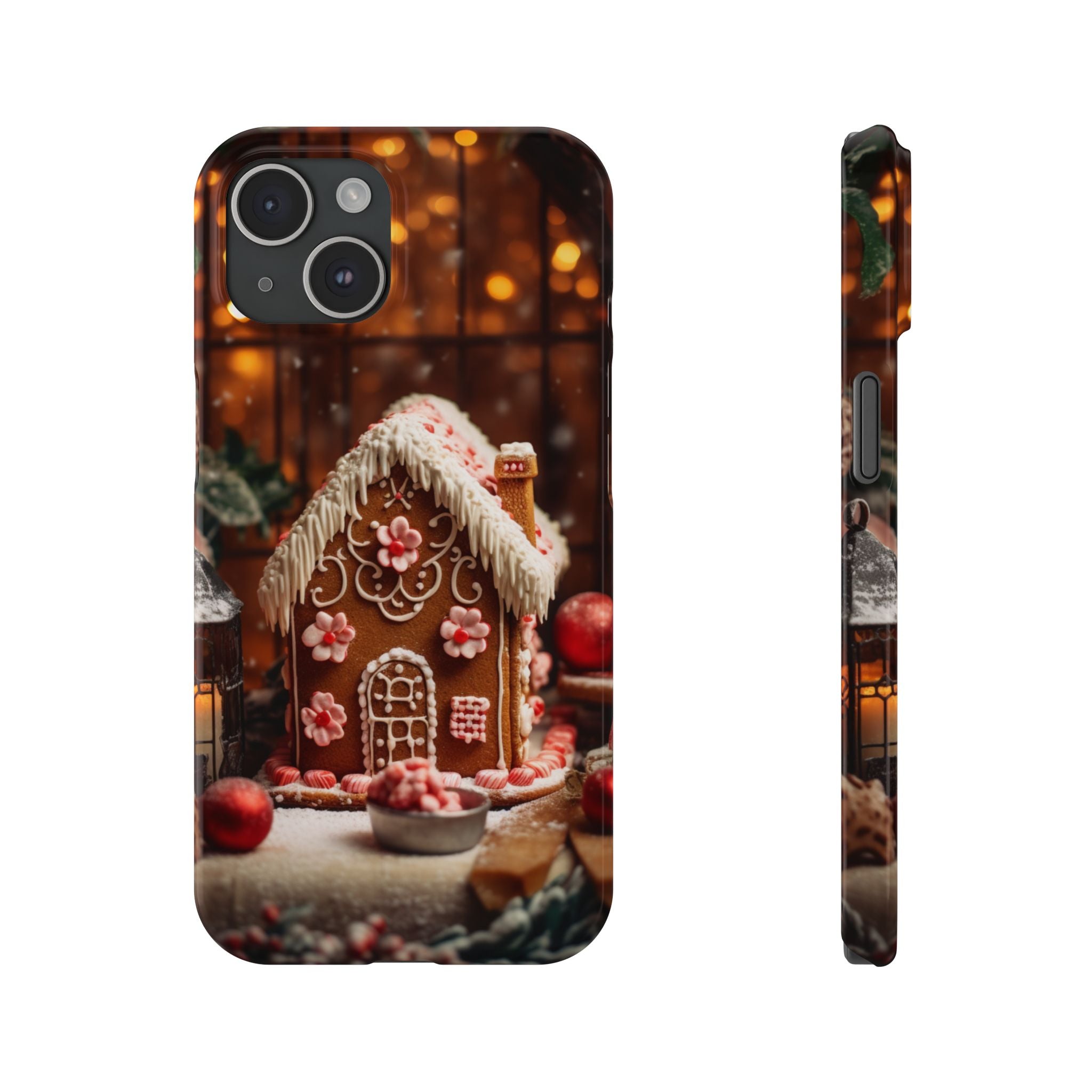 Gingerbread House 3, Christmas Village, Slim Phone Case for iPhone, Snowy Christmas Gingerbread House case, Cottagecore Winter iPhone Cover