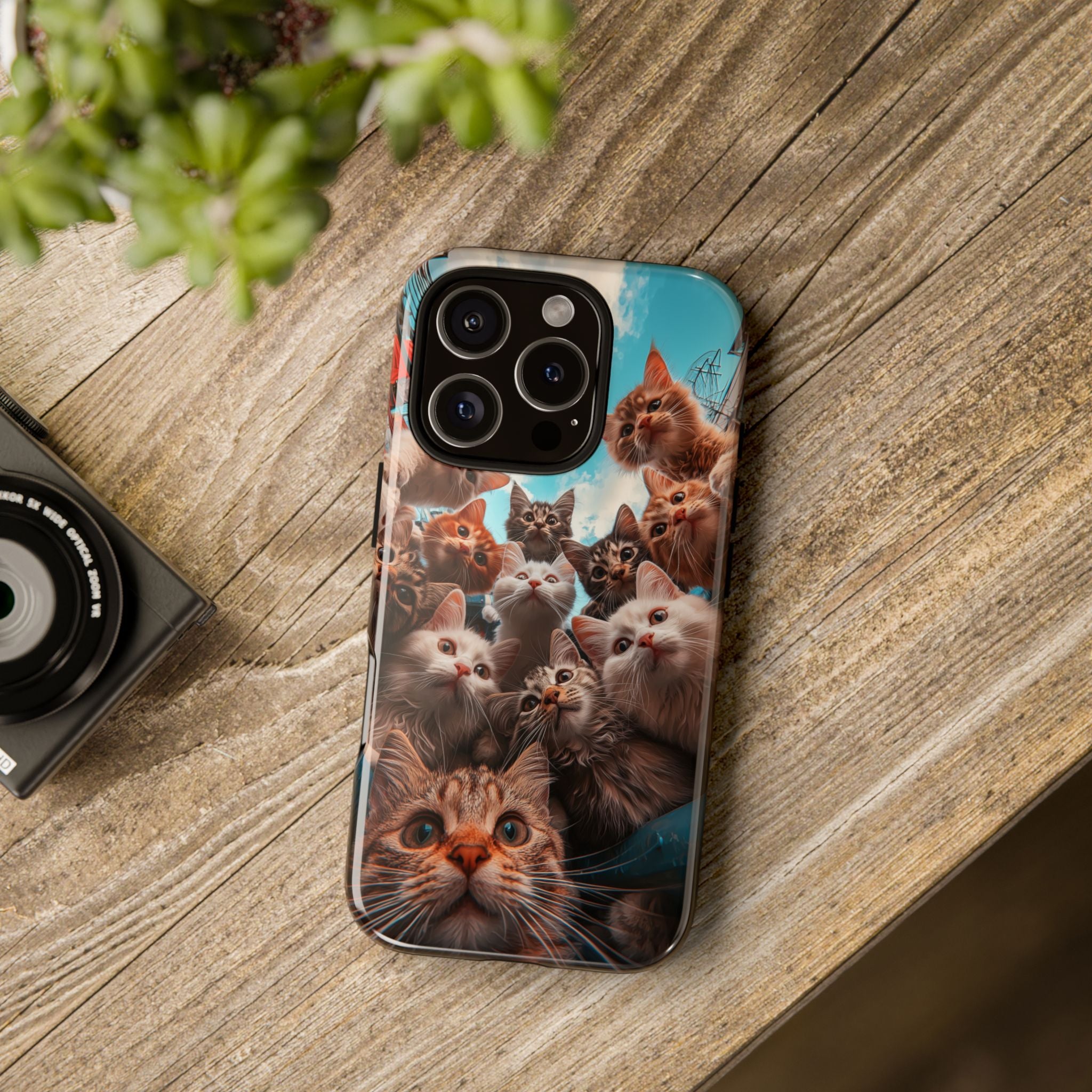 Camera and Kittens Design, Photography Lovers Gift, Protective Cover, Unique Hard Shell Case, Cat and Clouds Print
