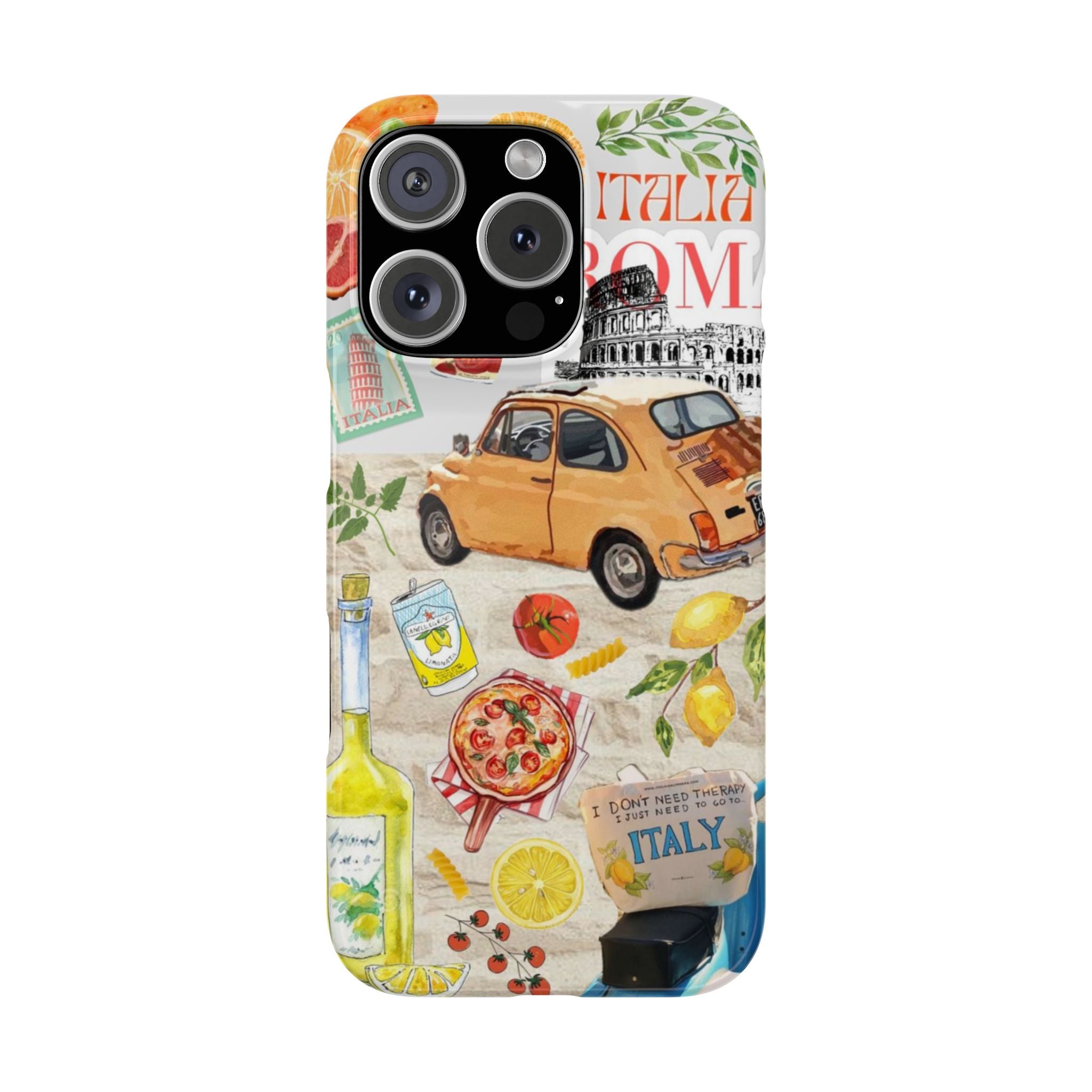 City of Rome Slim Phone Case, Pizza and Lemons Design, Italia Roma Italian Car, Youthful Vibe, Italy Travel, Foodie Gift, Traveler
