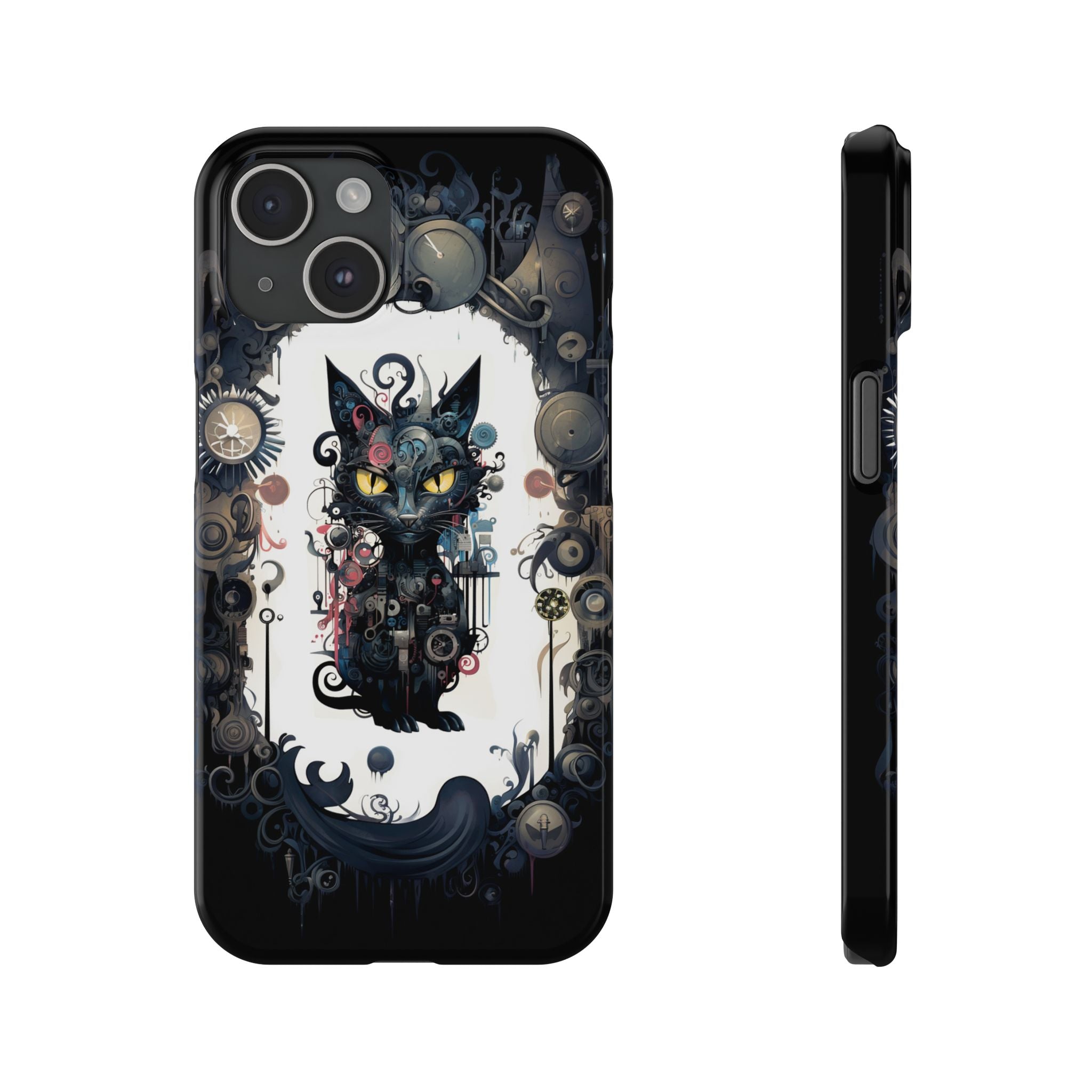 Clockpunk Cat 3: Feline Marvel iPhone Slim Case, blend of art and mechanics, avant-garde iPhone case