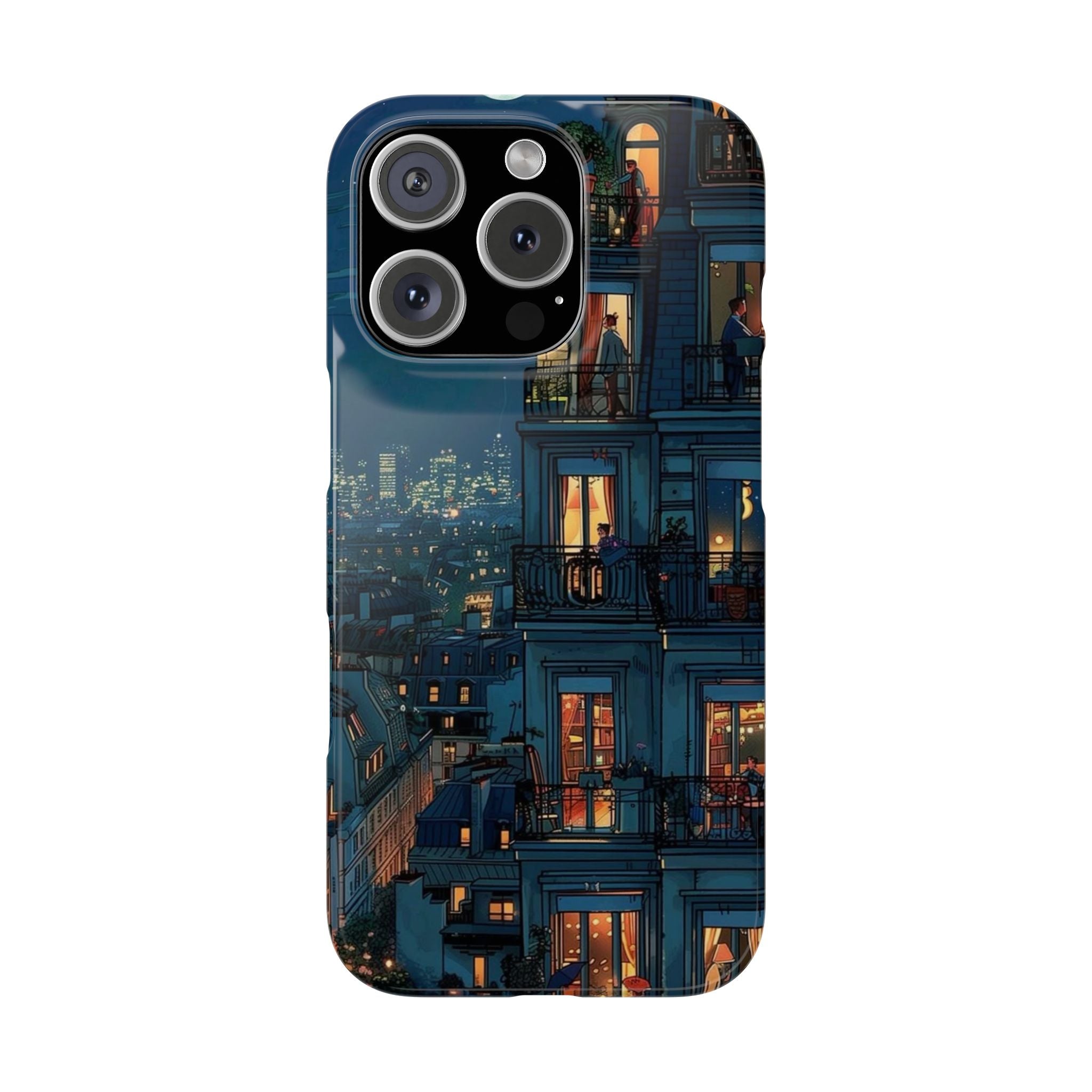 Parisian Night Slim Phone Case, Eiffel Tower Moonlit Skyline Cover, Urban Evening France Travel Accessory, French Cityscape Protective Phone