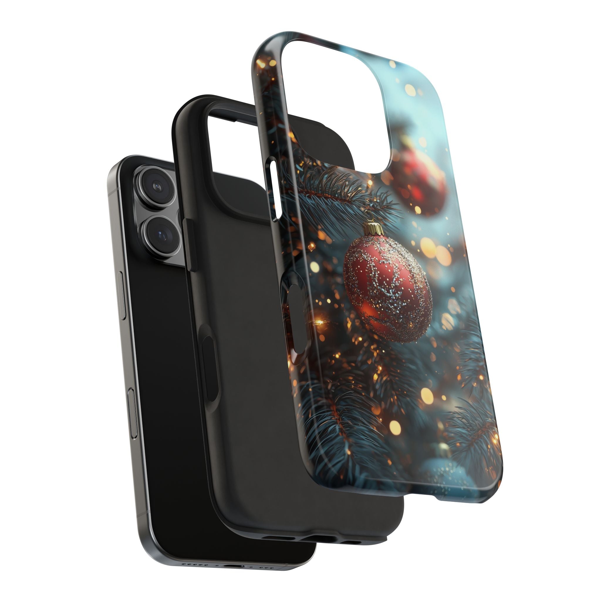 Christmas Tough Phone Case with Red Shiny Ball Decoration