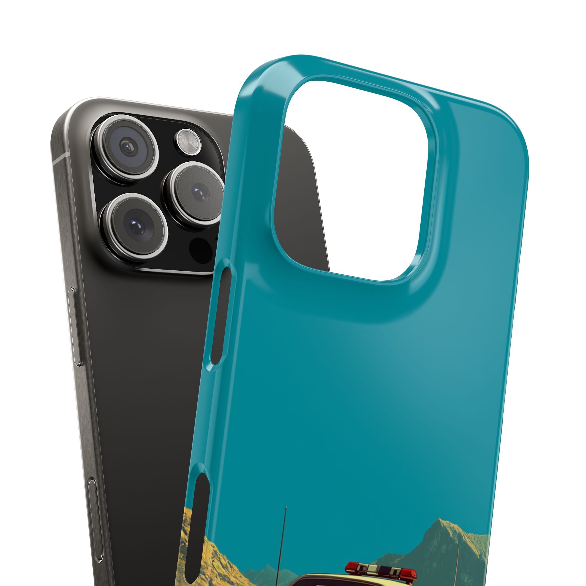 Retro Police Car Slim Phone Case, American Law Enforcement Bluegrass Mountains Minimalist Design, Protective Cover, Thin Phone Shell, Sleek