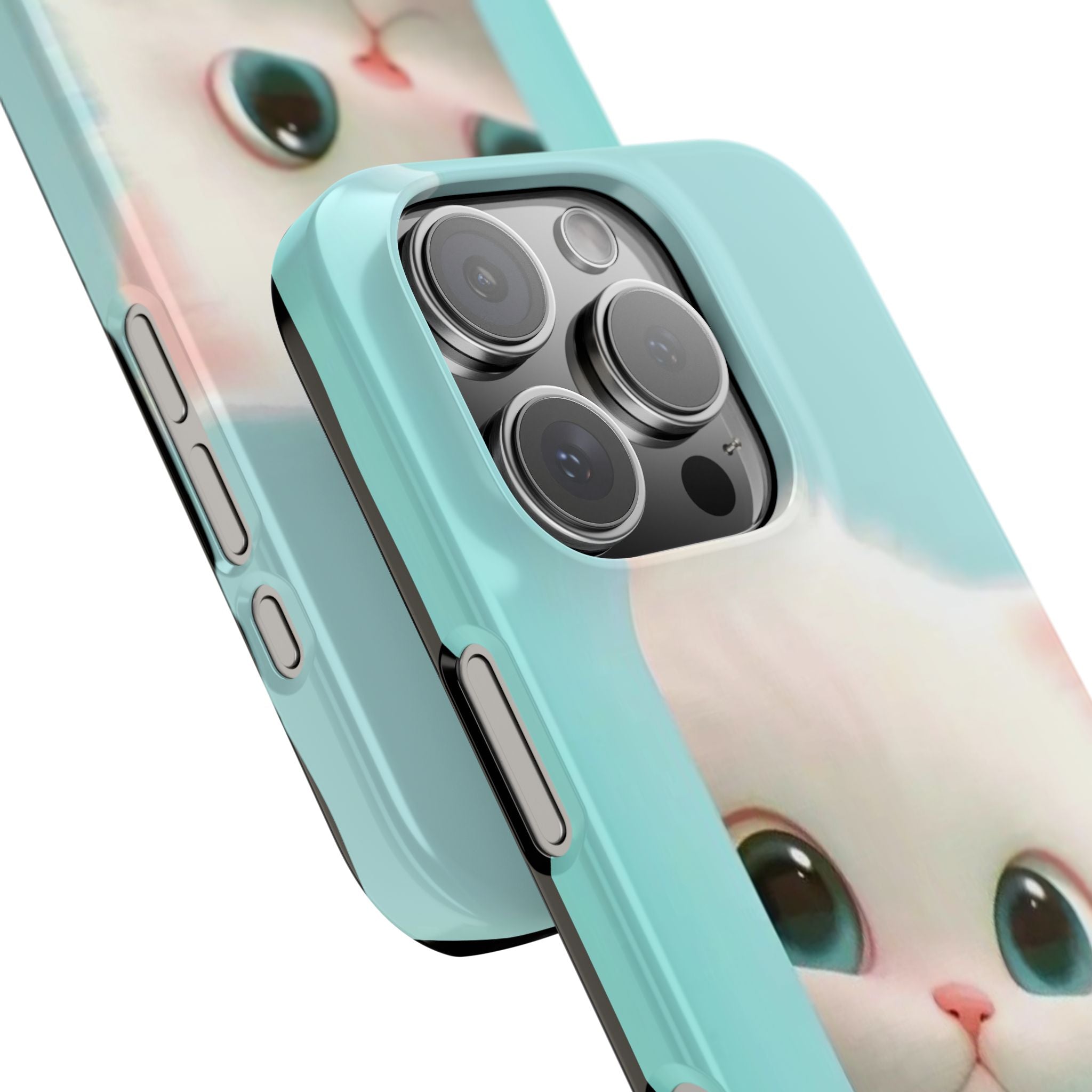 Kitten Phone Cases, Cute Animal Cartoon Design, Kawaii Kitten Slim Case, Fluffy Texture, Pink Background, iPhone Accessories