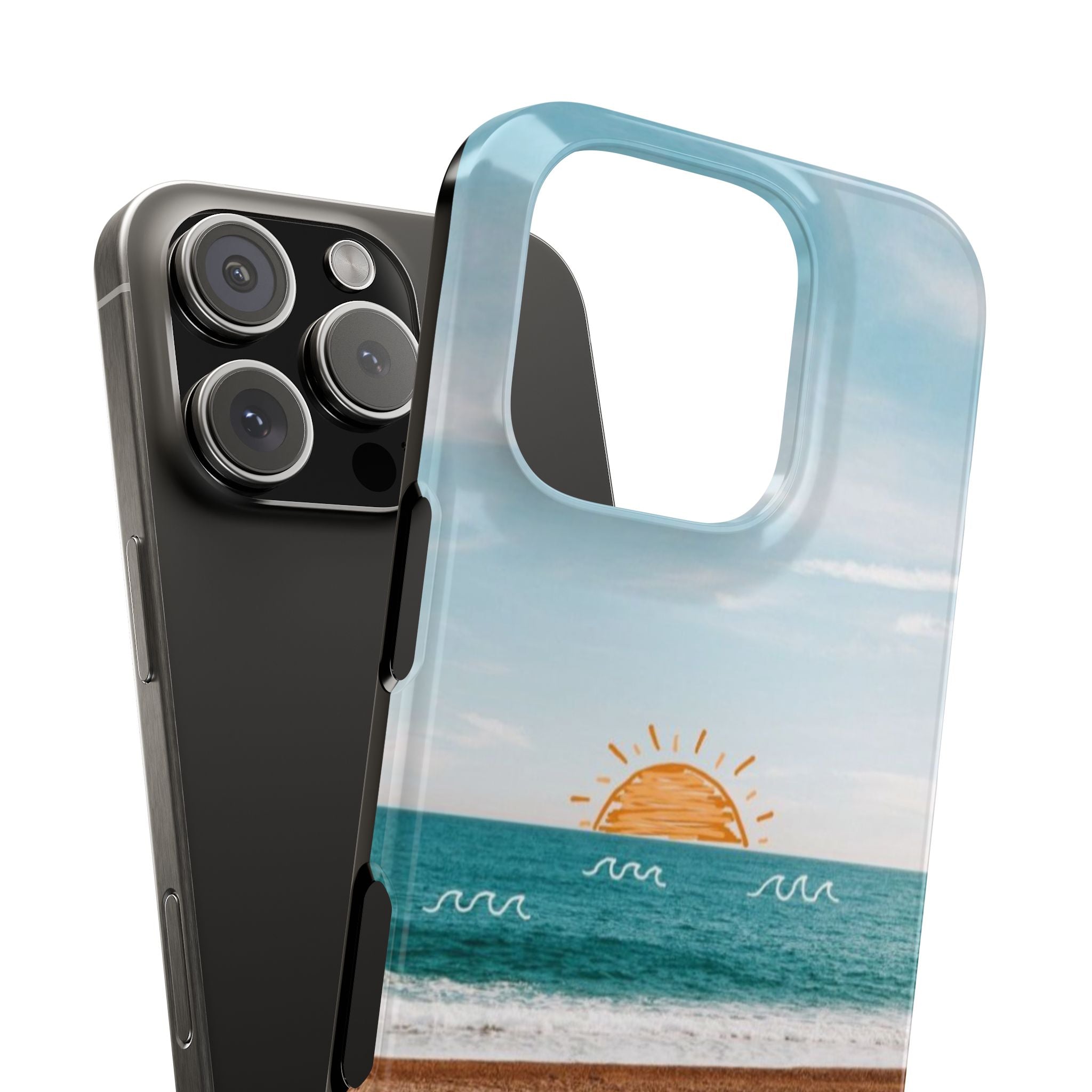 Beach Sunset Slim Phone Case - Summer Vibes, Ocean Waves, Sunset Logo - Protective Phone Cover, Tropical Accessories, Vacation Gift, Coastal
