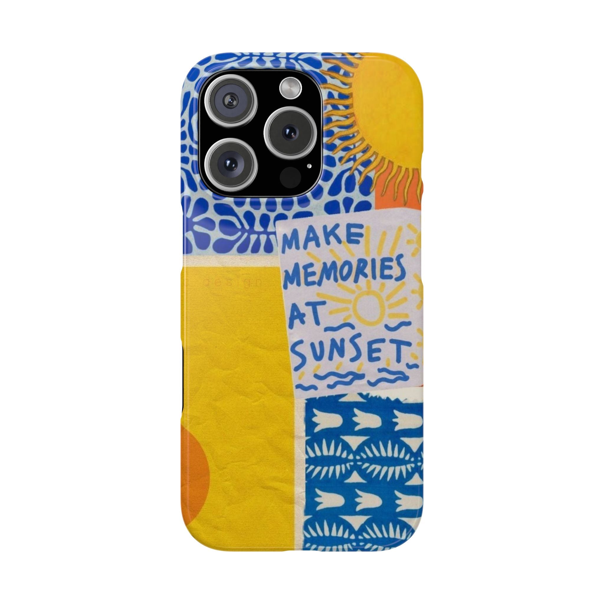 Slim Phone Cases - Colorful Summer Sunset Design, Make Memories at Sunset, Matisse Style Print, Yellow Blue White Orange, Phone Accessories,