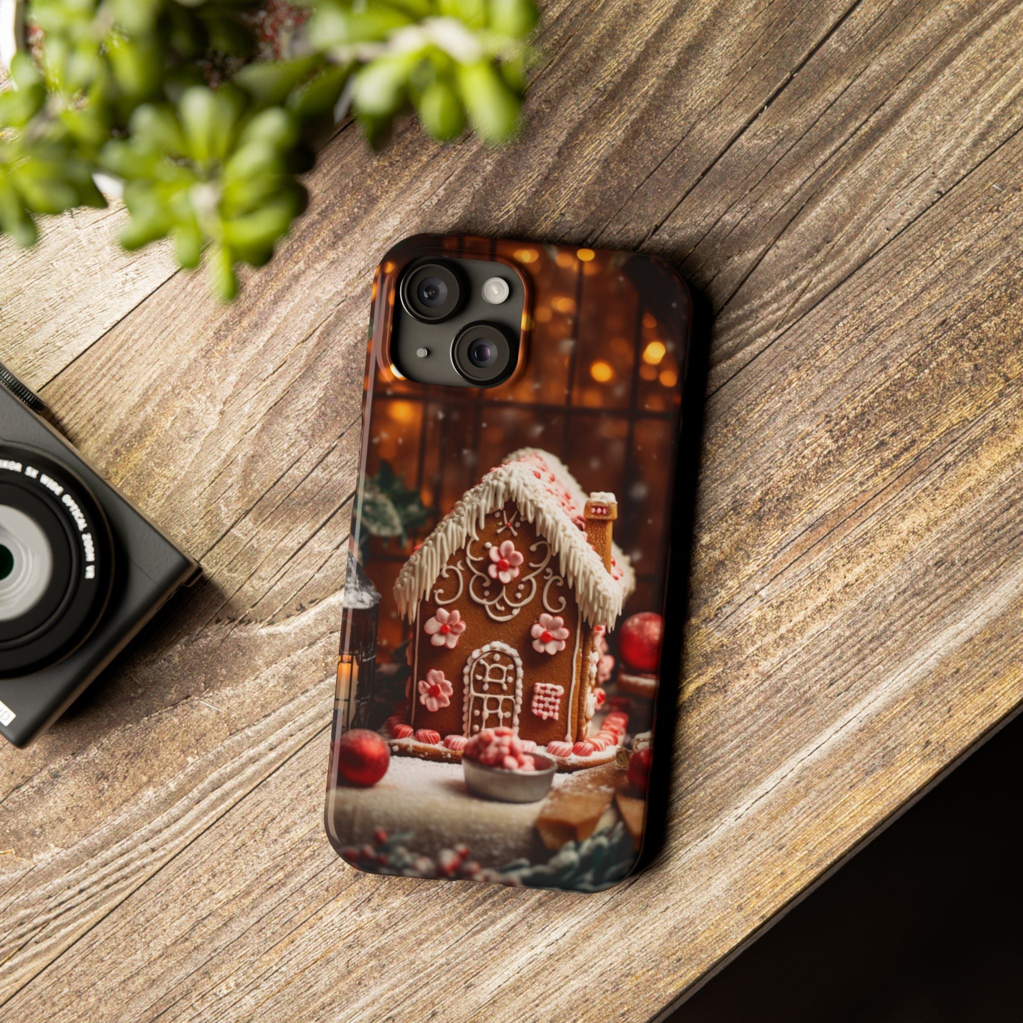 Gingerbread House 3, Christmas Village, Slim Phone Case for iPhone, Snowy Christmas Gingerbread House case, Cottagecore Winter iPhone Cover